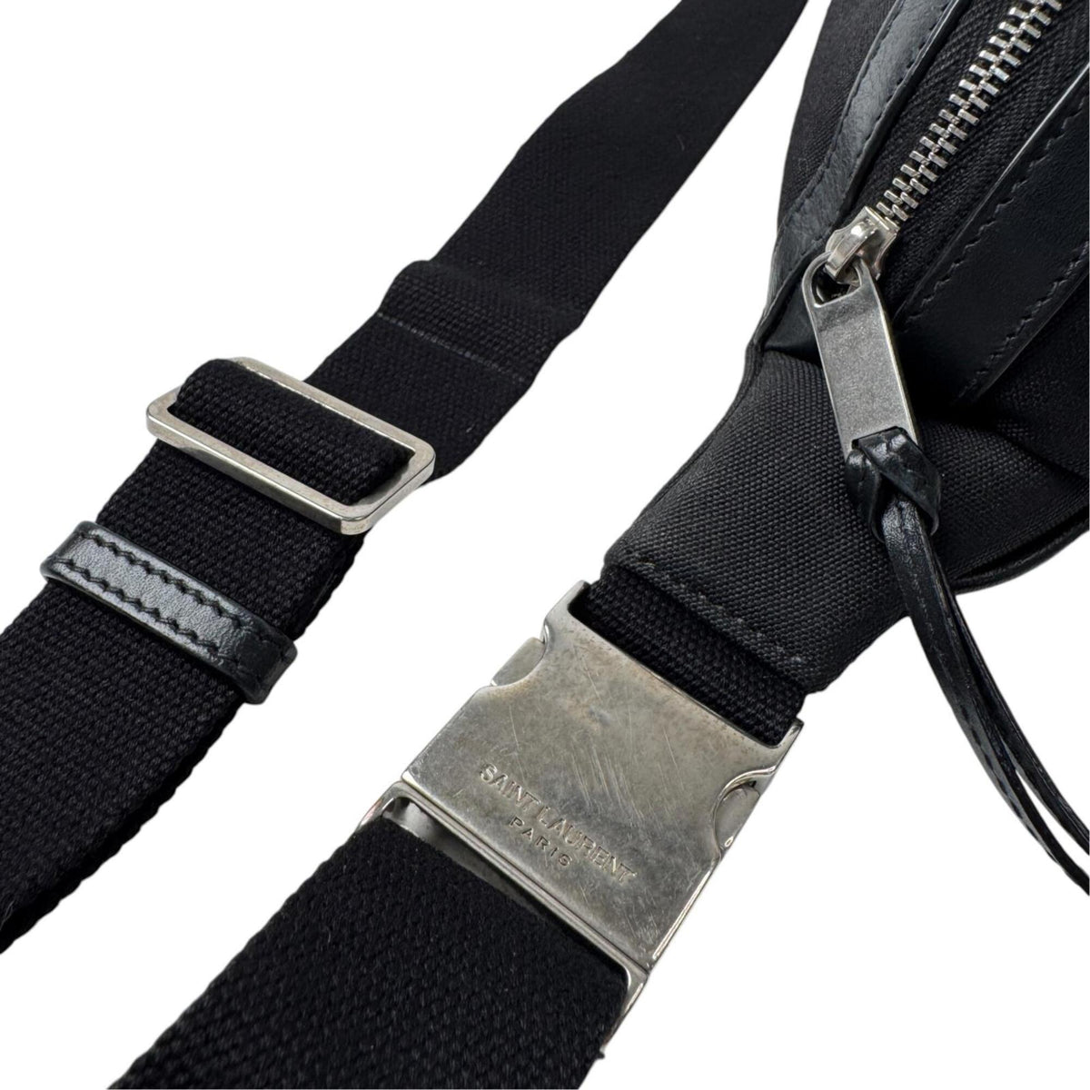 Saint Laurent Black Canvas Leather Pouch Sling Bag (Pre-Owned)