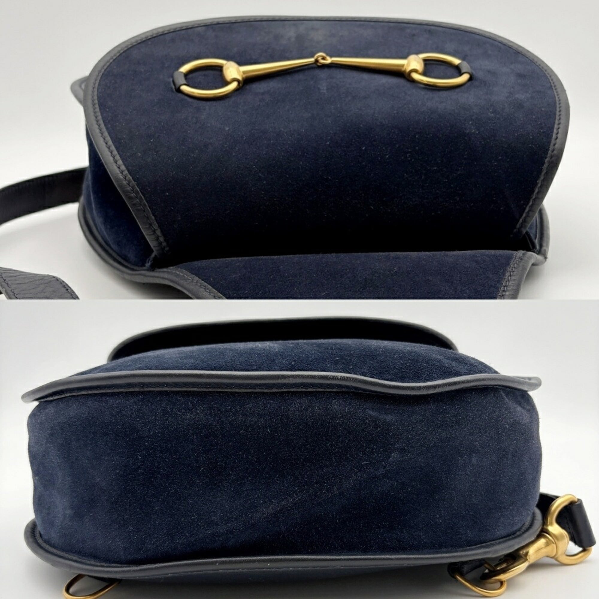 Gucci Navy Suede Leather Shoulder Bag Sling Bag (Pre-Owned)