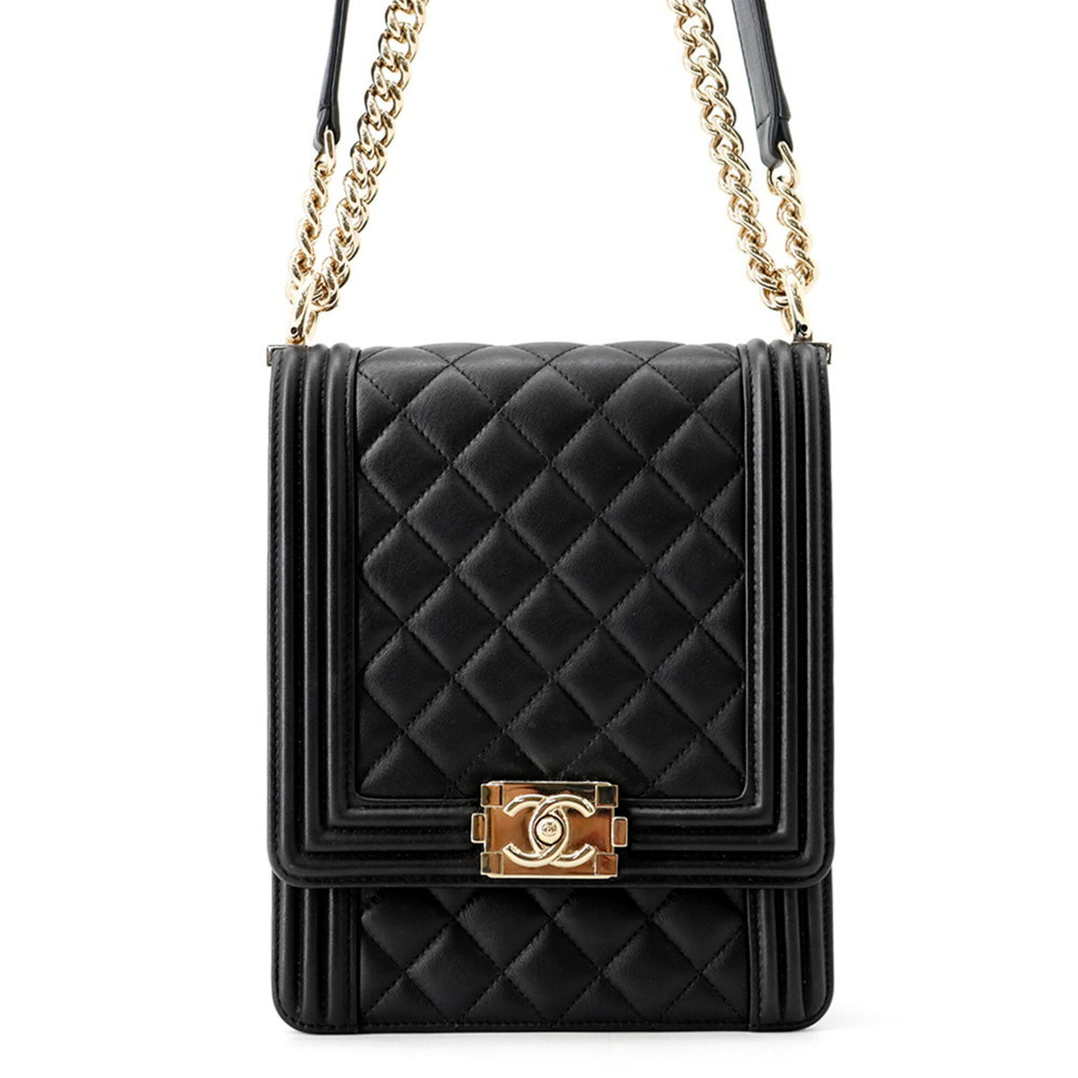 Chanel Boy Chanel Black Leather Handbag Shoulder Bag (Pre-Owned)