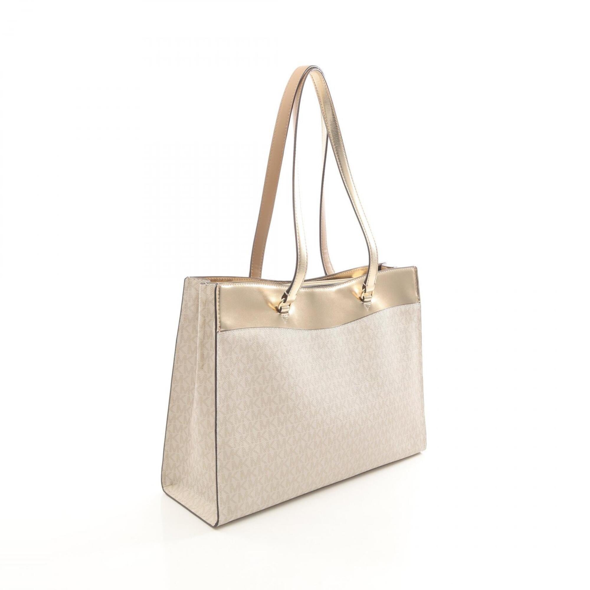 Michael Kors Gold Ivory Coated Canvas Pvc Leather Handbag Tote Bag Weekend Bag (Pre-Owned)