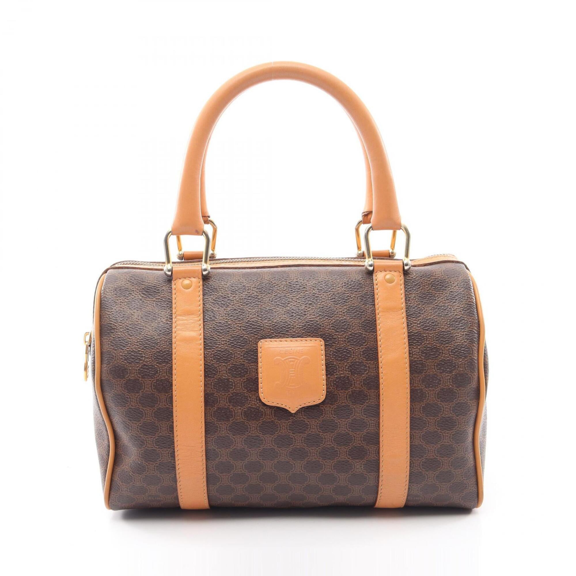 Celine Brown Coated Canvas Leather Boston Bag Handbag (Pre-Owned)