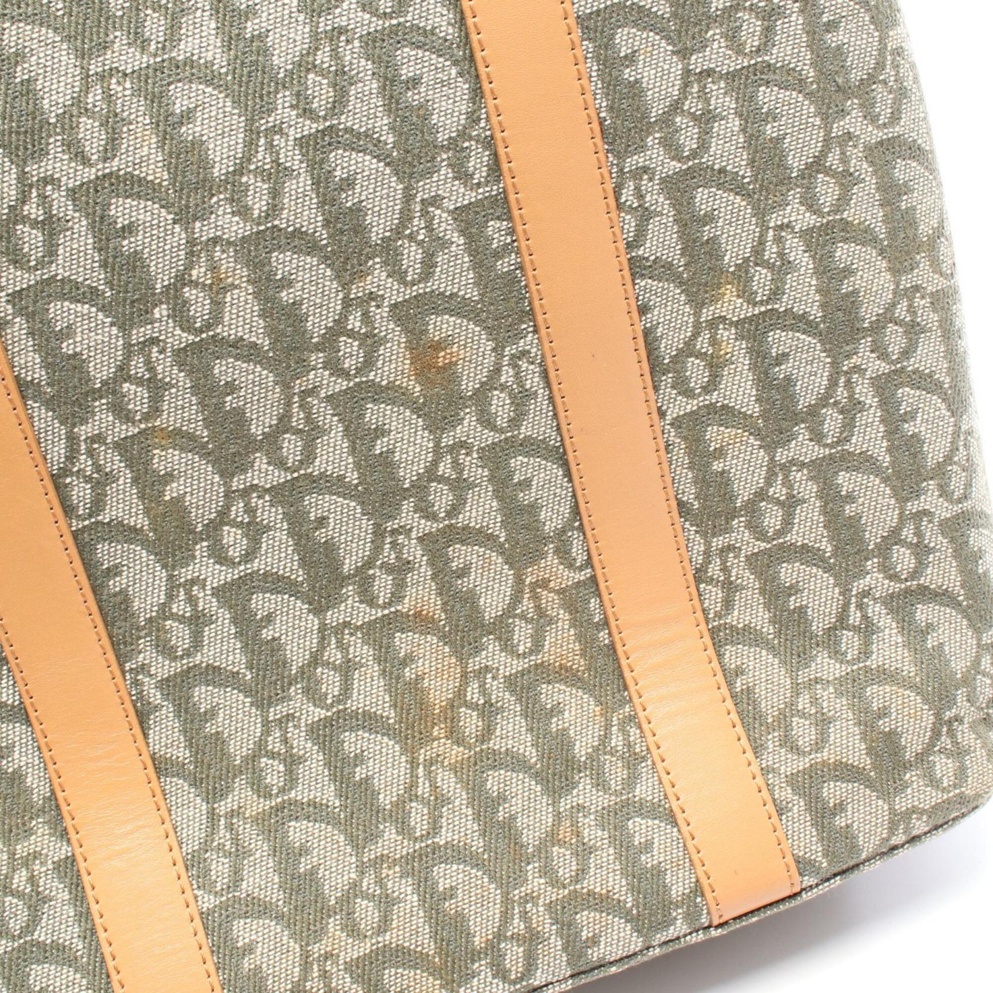 Christian Dior Beige Green Canvas Leather Handbag Tote Bag (Pre-Owned)