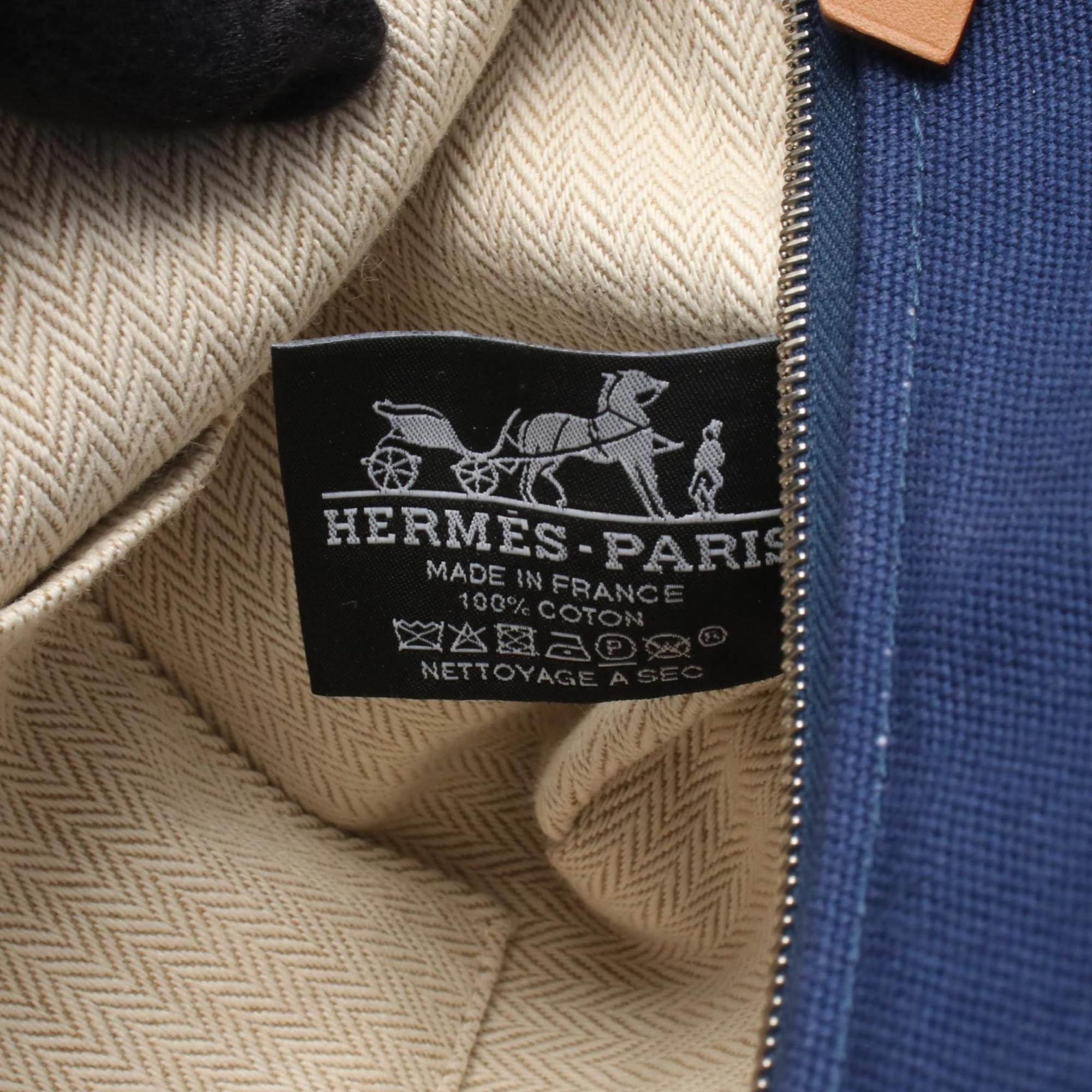 Hermes Blue Green Canvas Handbag (Pre-Owned)
