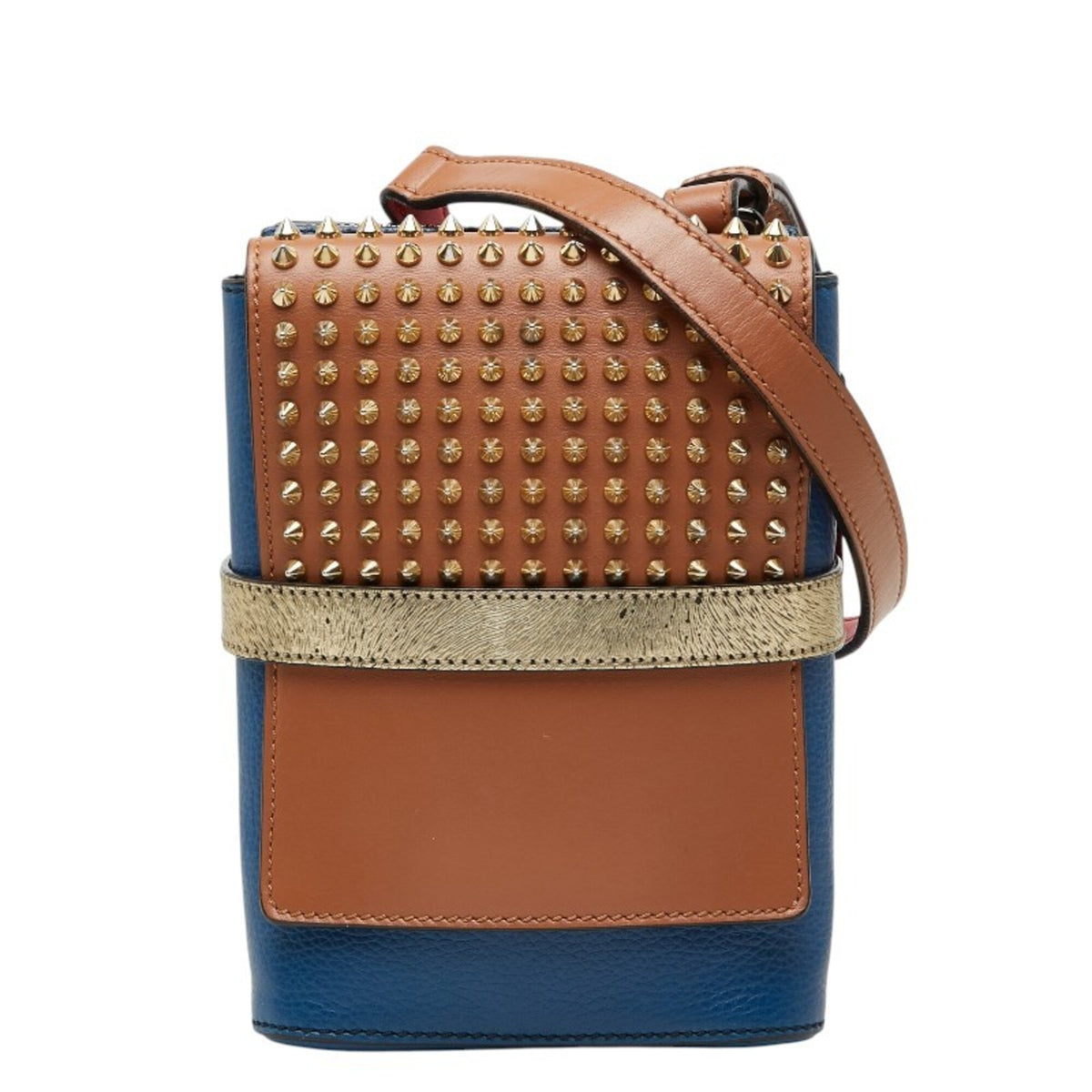 Christian Louboutin Blue Brown Leather Shoulder Bag (Pre-Owned)
