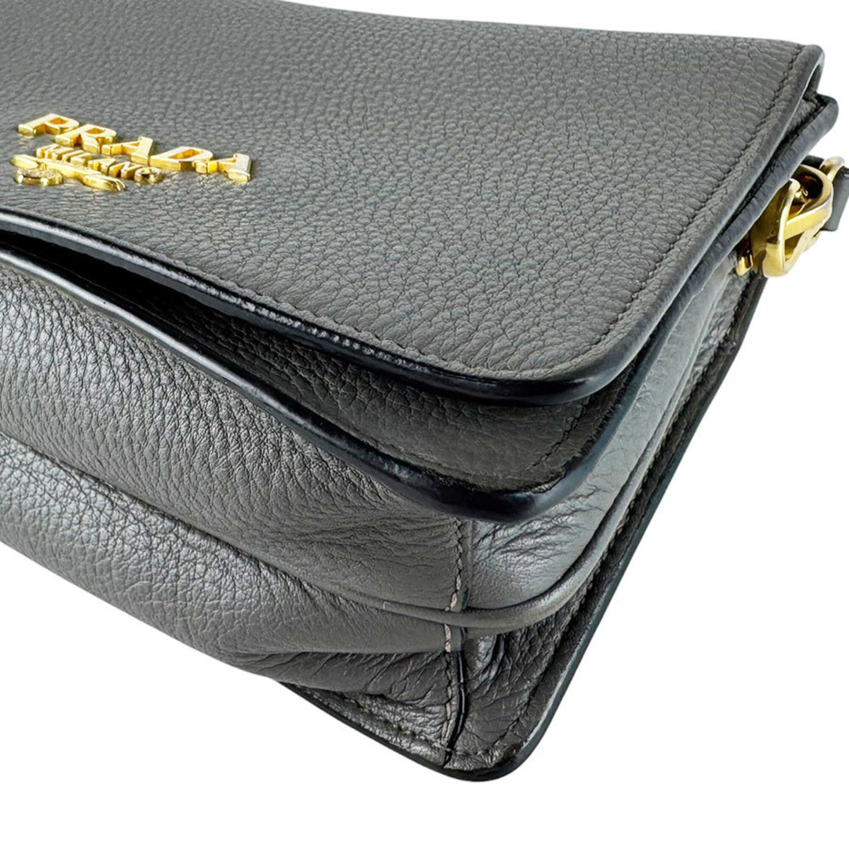 Prada Gray Leather Shoulder Bag (Pre-Owned)