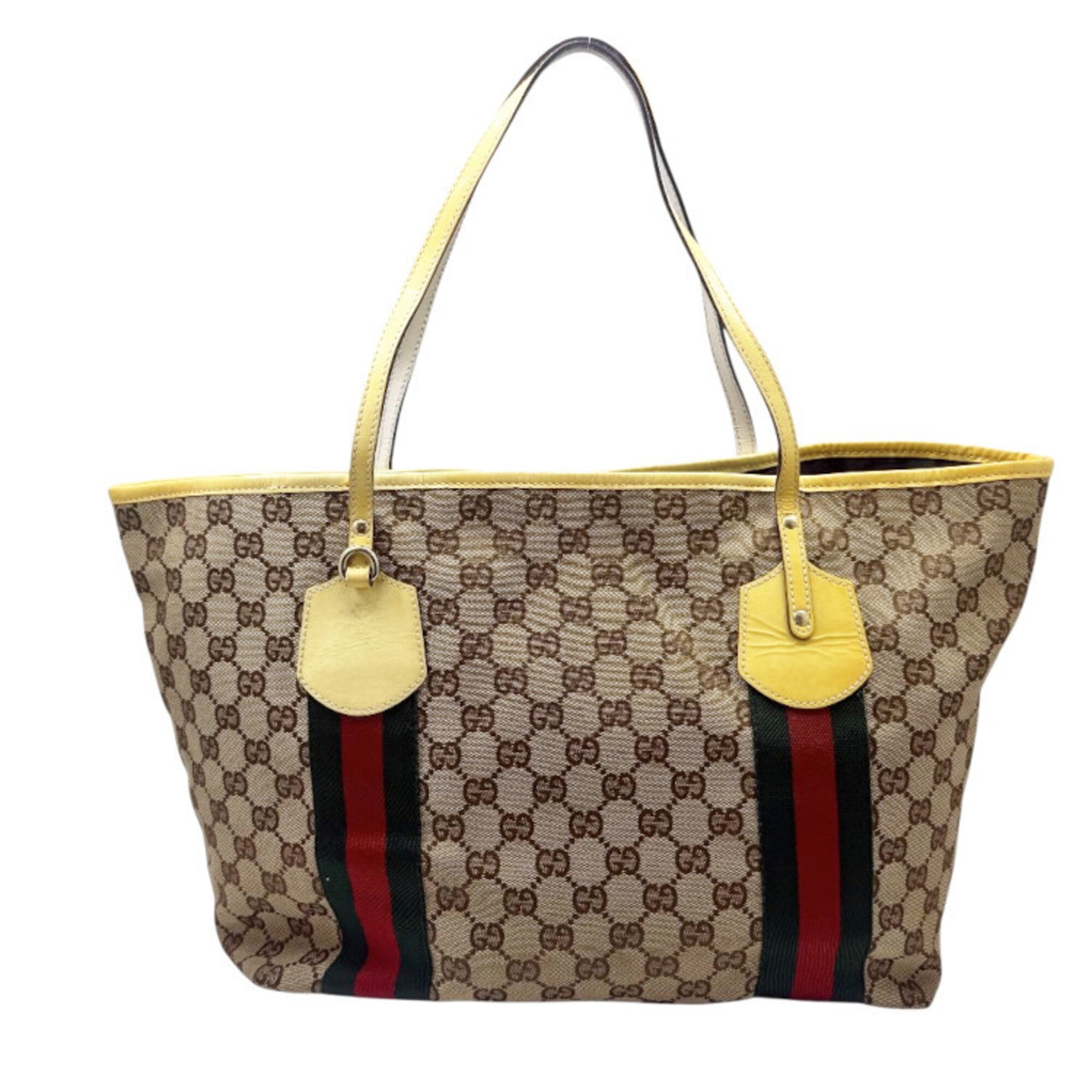 Gucci Beige Yellow Gg Canvas Patent Leather Tote Bag (Pre-Owned)