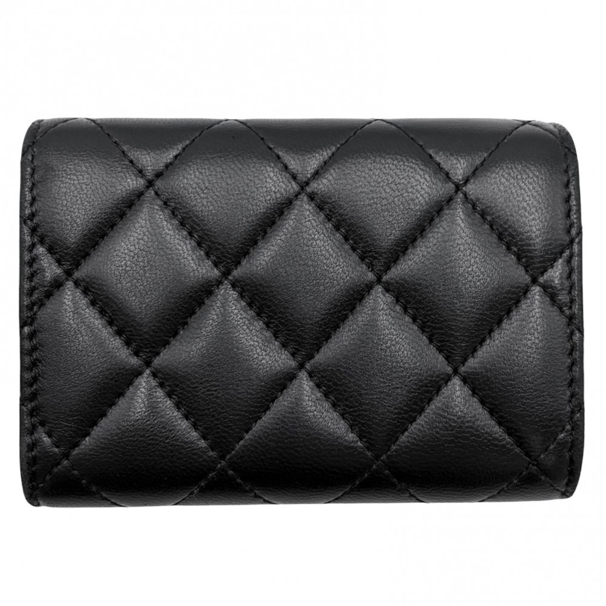 Chanel Black Rhinestone Leather Artificial Pearl Wallet (Tri-Fold) (Pre-Owned)