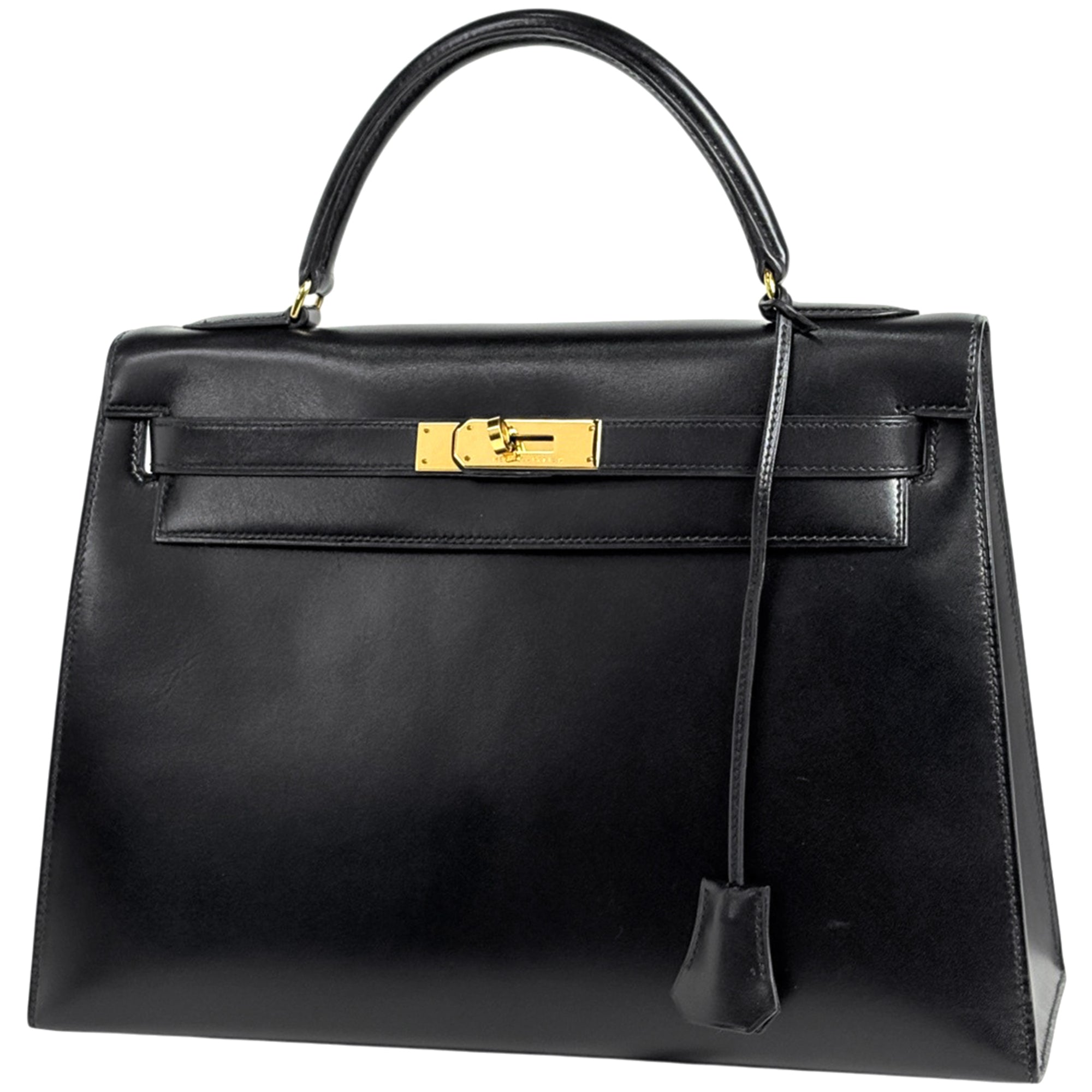 Hermes Kelly Black Box Calf Leather Handbag (Pre-Owned)