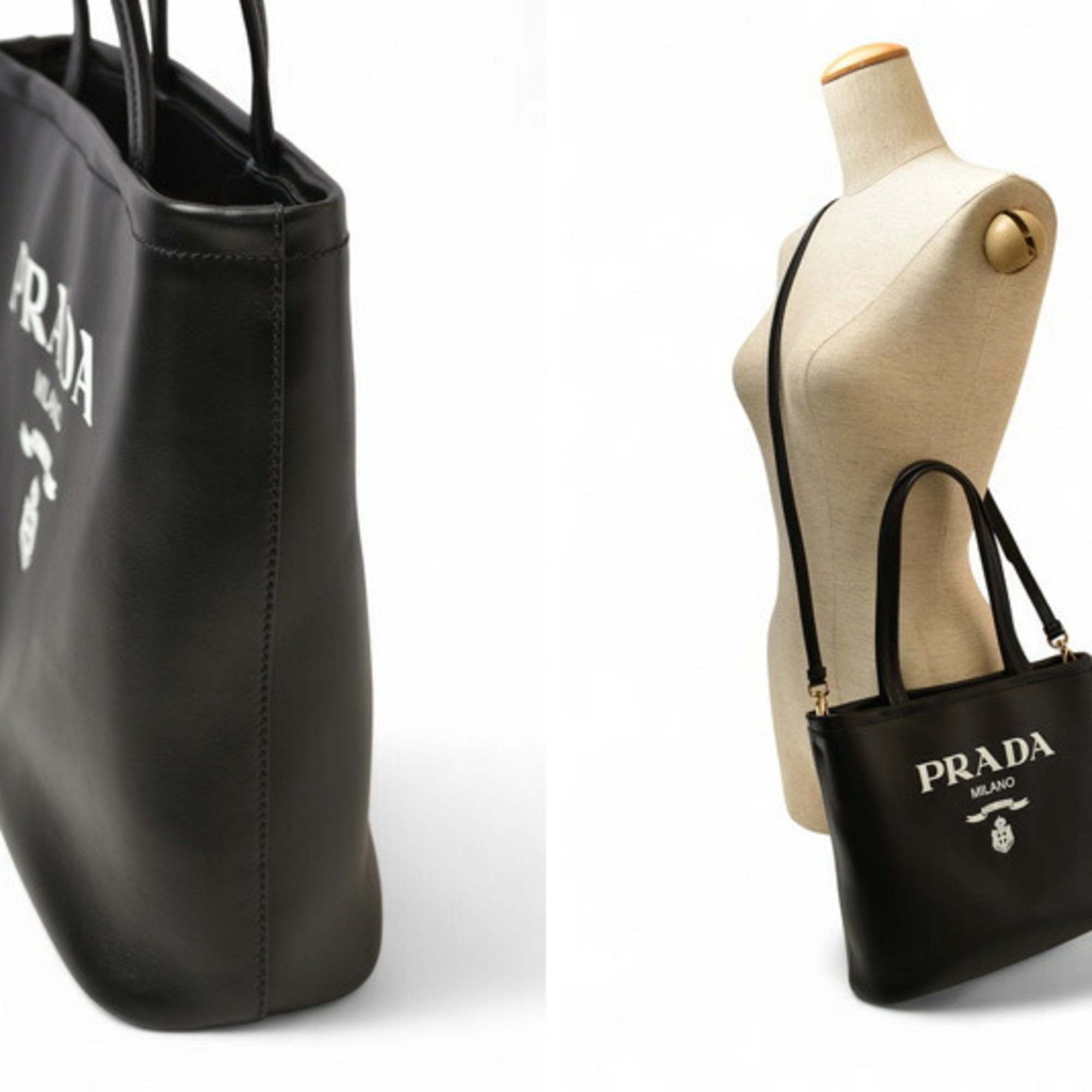 Prada Black Nylon Leather Handbag Shoulder Bag Tote Bag (Pre-Owned)