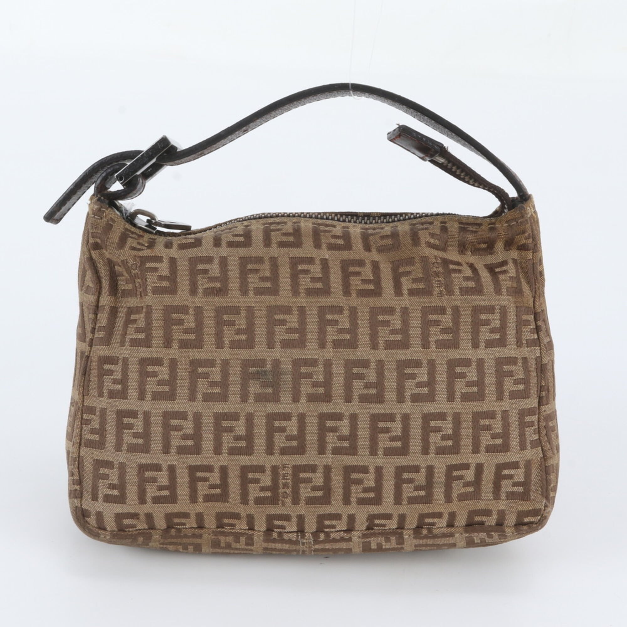 Fendi Brown Leather Canvas Handbag (Pre-Owned)