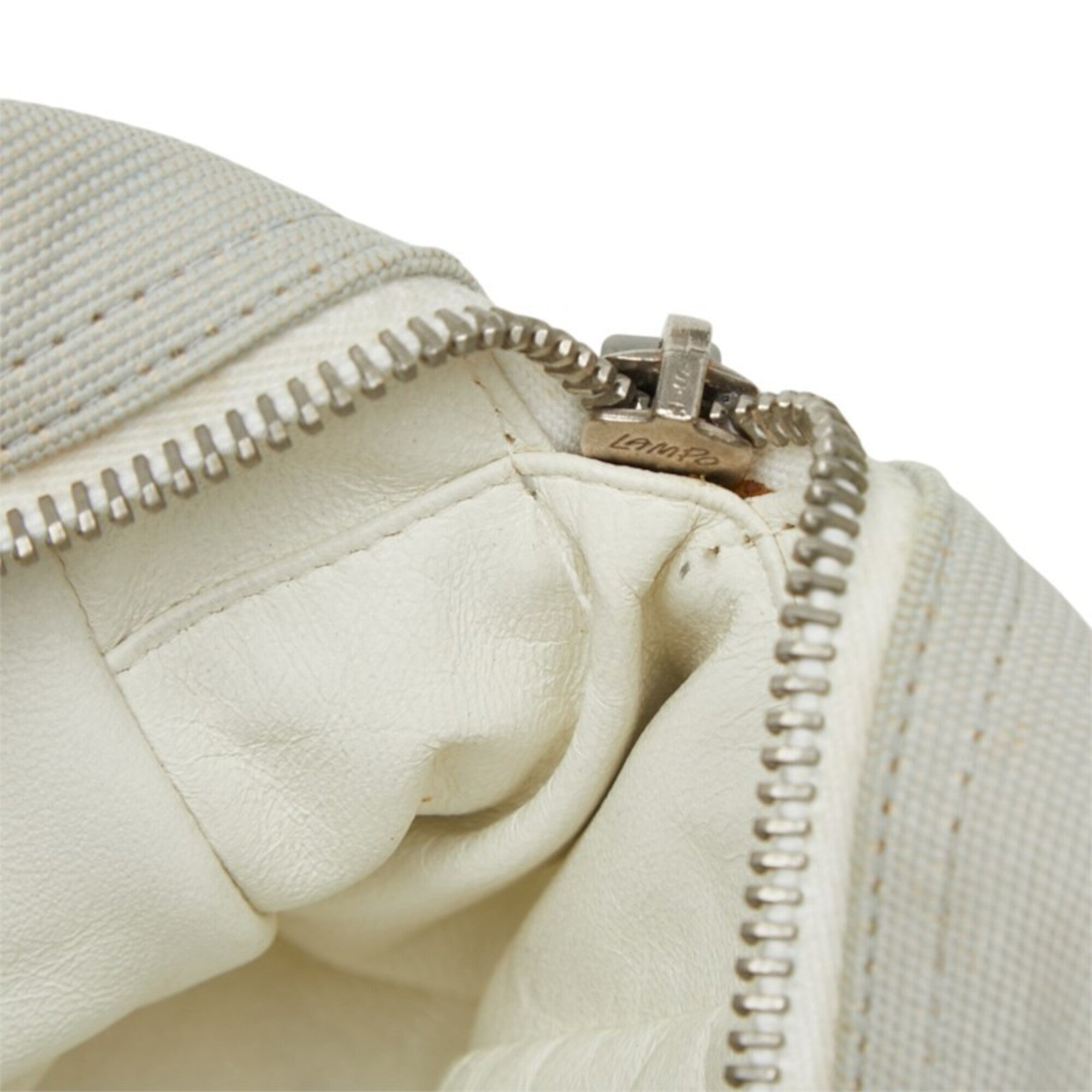 Chanel Gray White Canvas Leather Boston Bag (Pre-Owned)