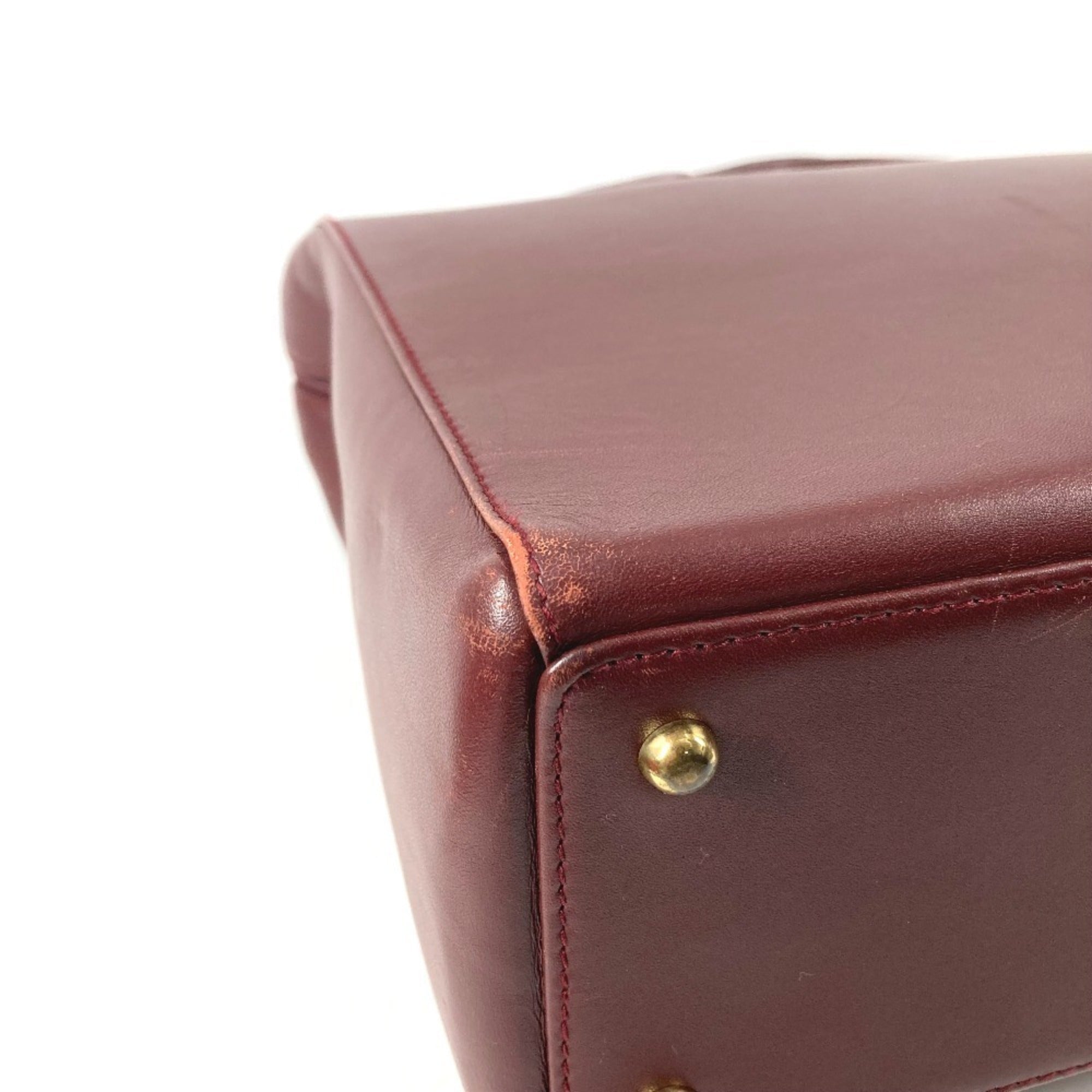 Cartier Must Wine Red Leather Shoulder Bag Tote Bag (Pre-Owned)