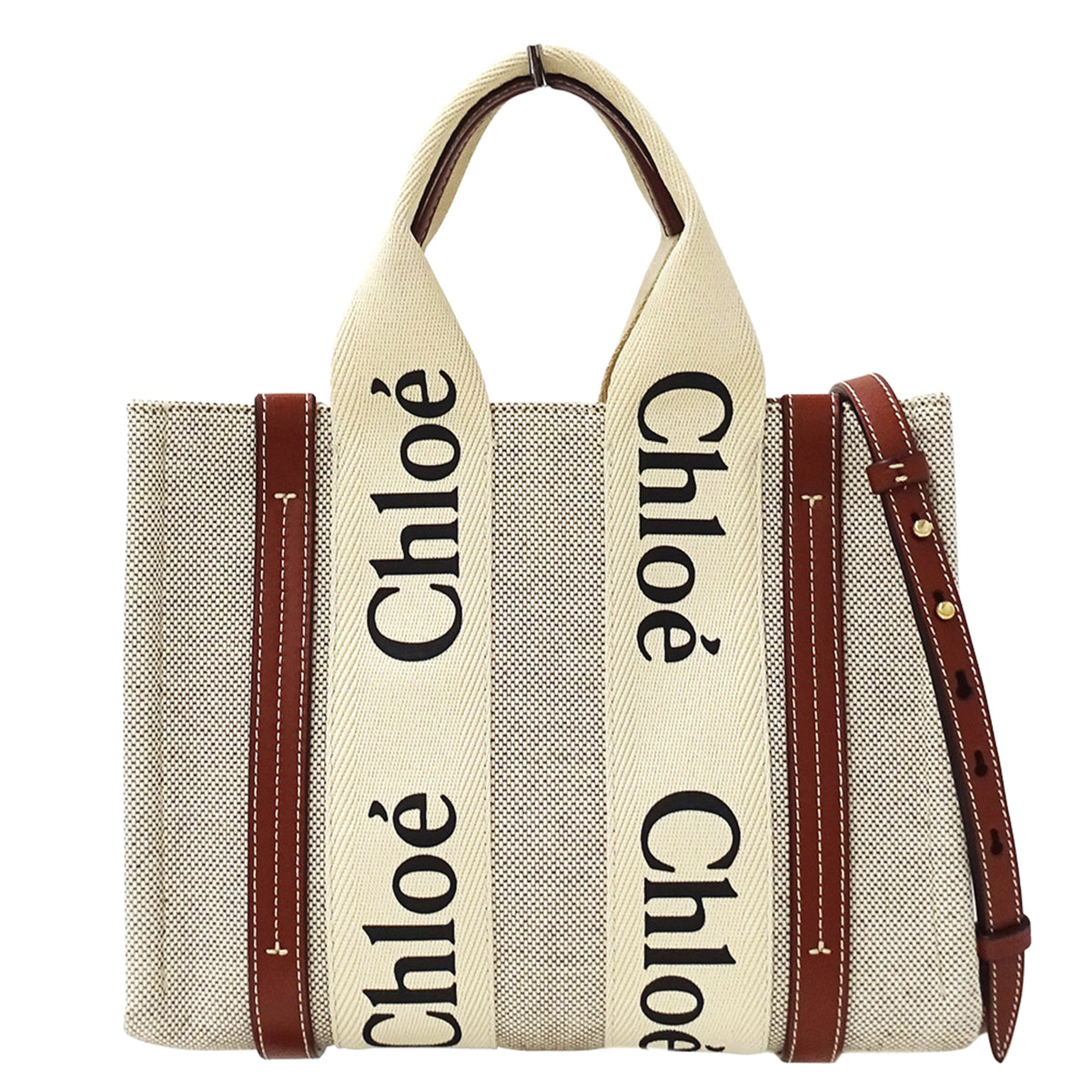 Chloé Beige Brown Canvas Handbag Shoulder Bag Tote Bag (Pre-Owned)