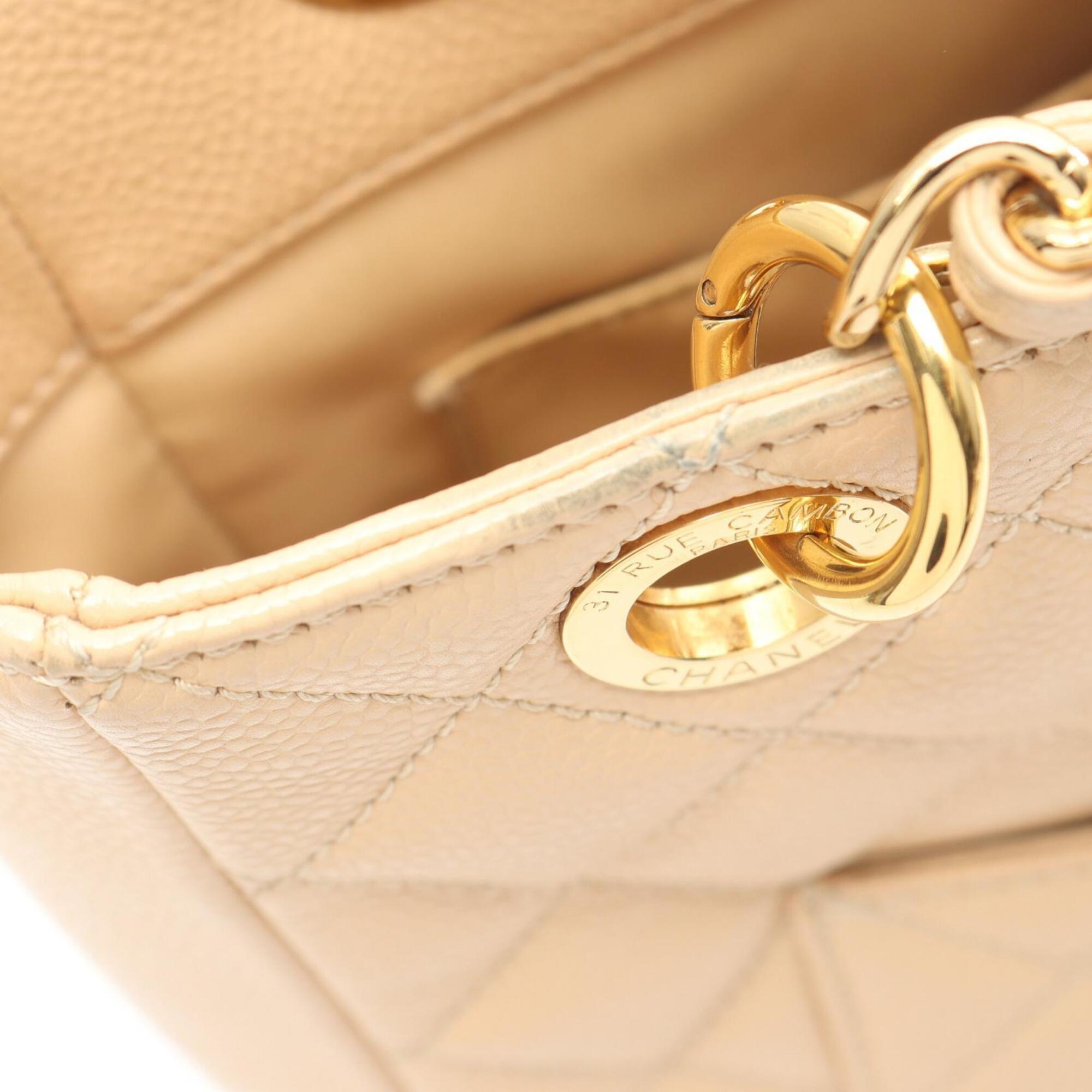 Chanel Beige Grained Calfskin Handbag Tote Bag (Pre-Owned)