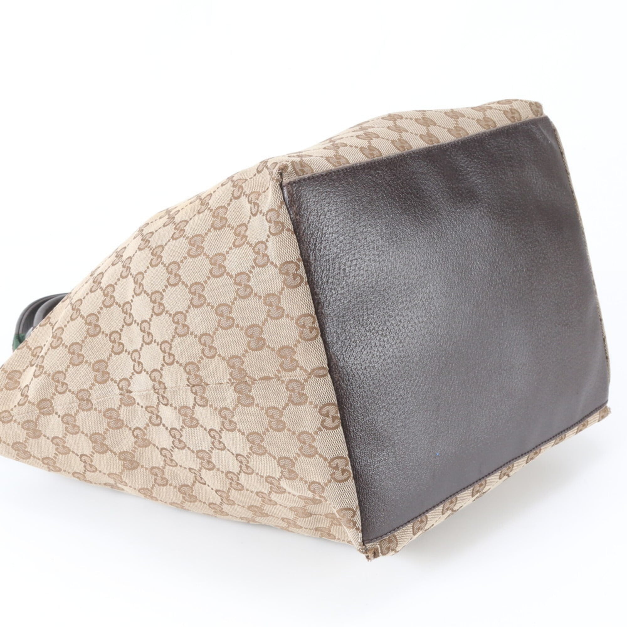 Gucci Sherry Line Beige Brown Leather Canvas Handbag Tote Bag (Pre-Owned)