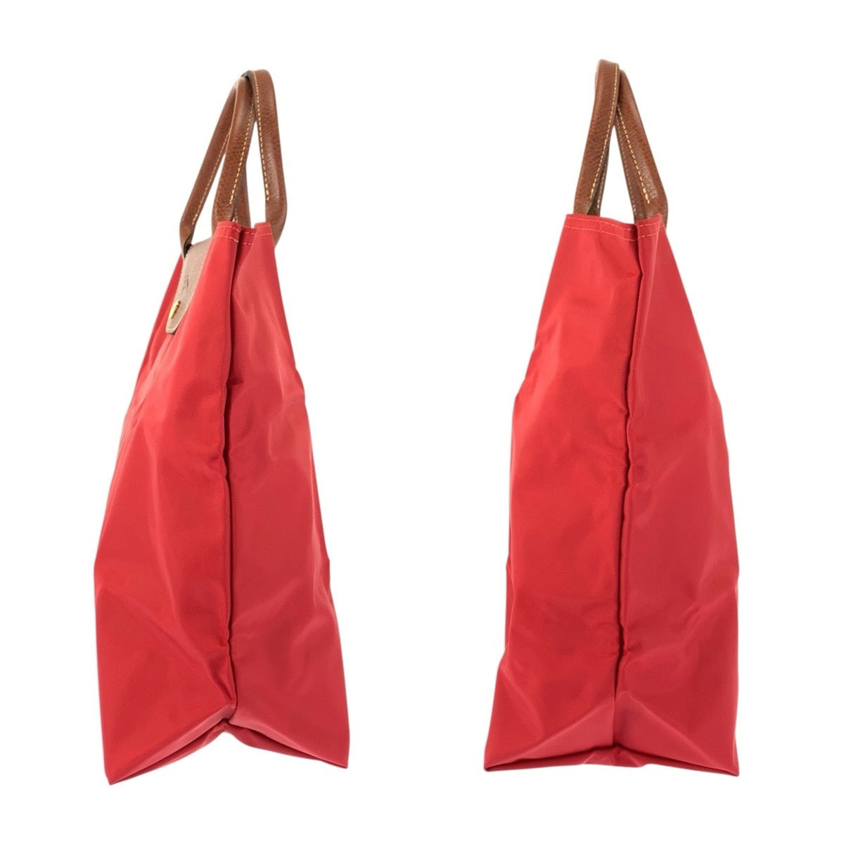 Longchamp Brown Red Color Nylon Leather Handbag Tote Bag (Pre-Owned)