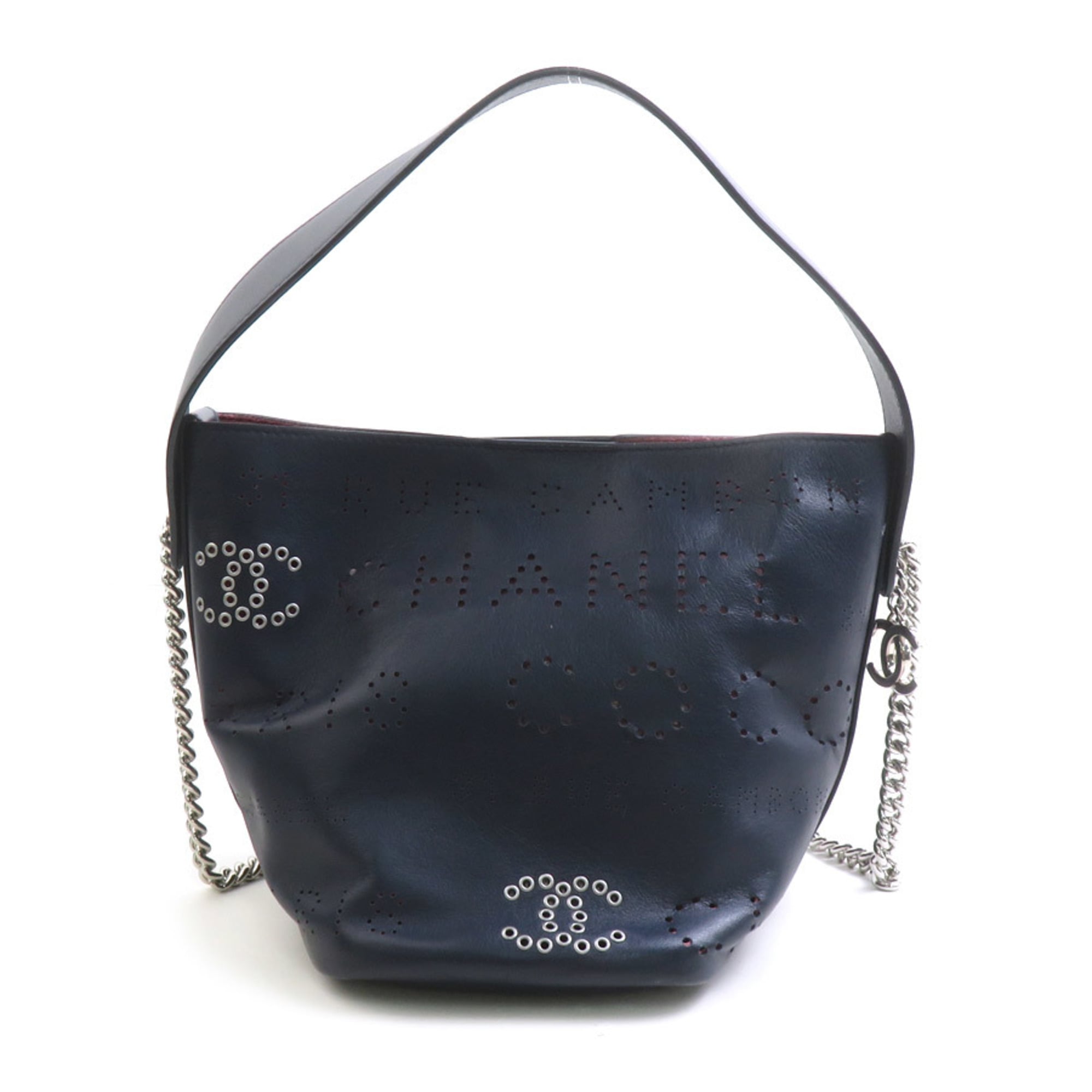 Chanel Navy Leather Handbag Shoulder Bag (Pre-Owned)