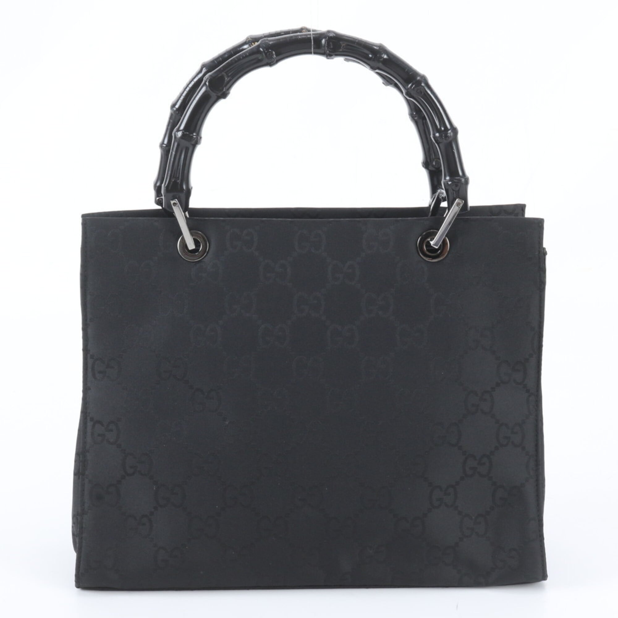 Gucci Bamboo Black Leather Nylon Handbag Shoulder Bag Tote Bag (Pre-Owned)