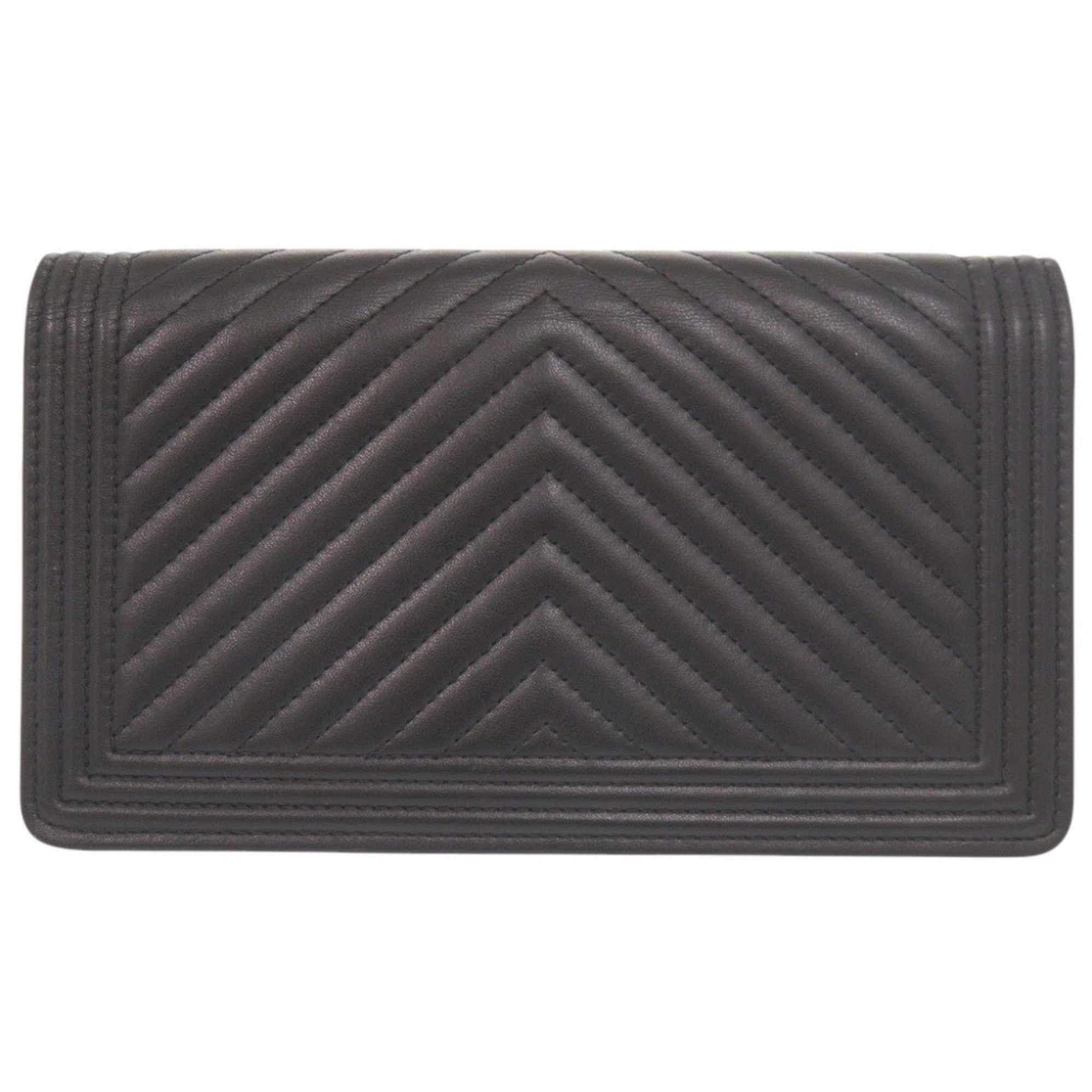 Chanel Black Leather Long Wallet (Bi-Fold) (Pre-Owned)
