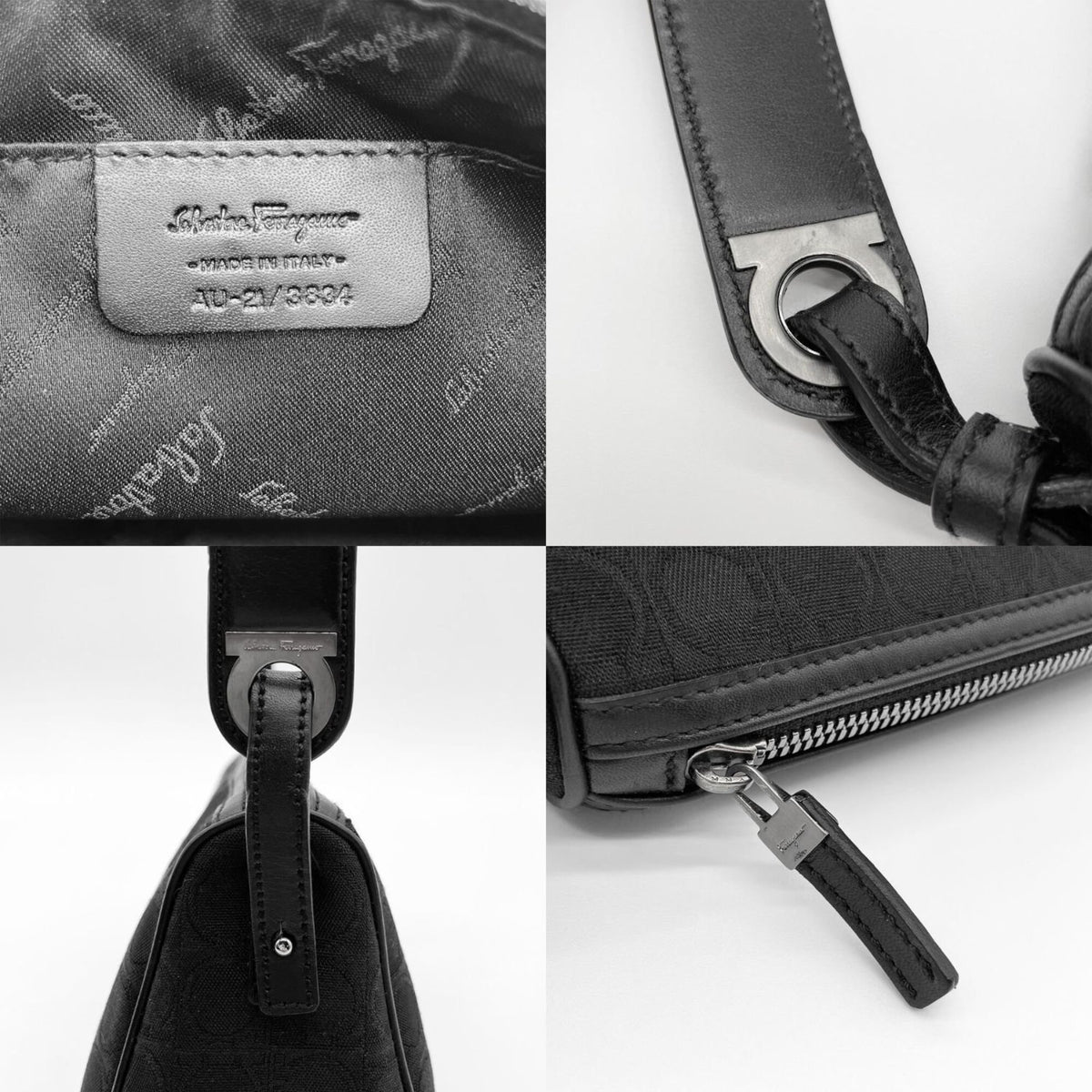 Salvatore Ferragamo Black Canvas Leather Handbag Pouch (Pre-Owned)
