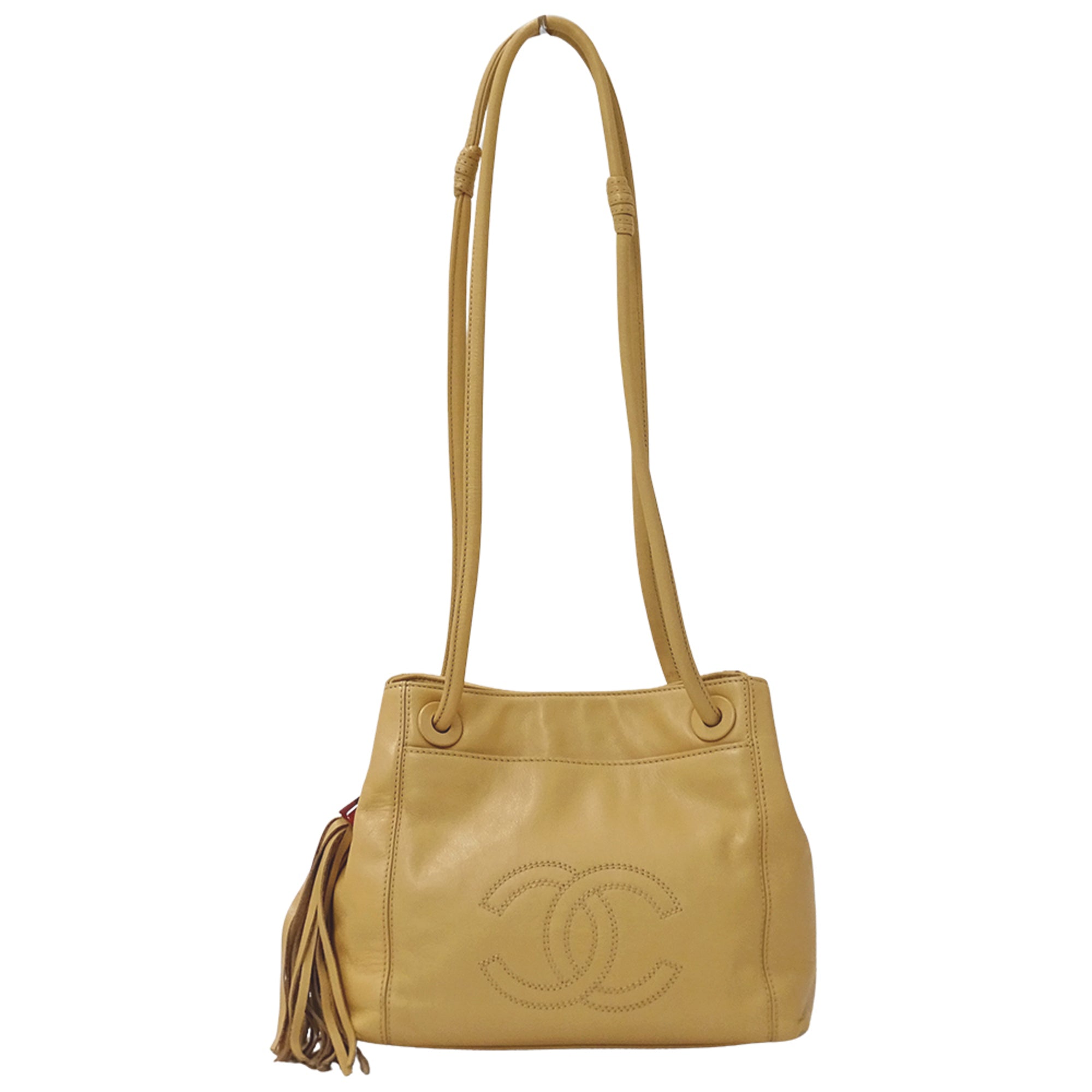 Chanel Beige Leather Handbag Shoulder Bag (Pre-Owned)
