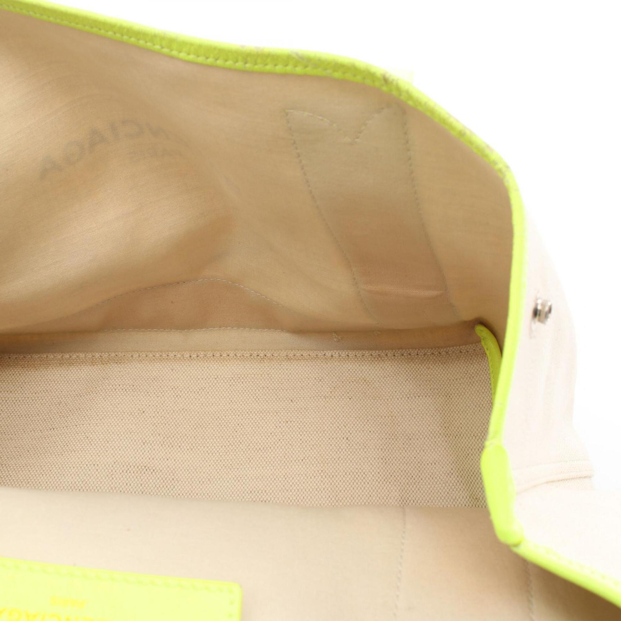Balenciaga White Yellow Canvas Leather Handbag Pouch Tote Bag (Pre-Owned)