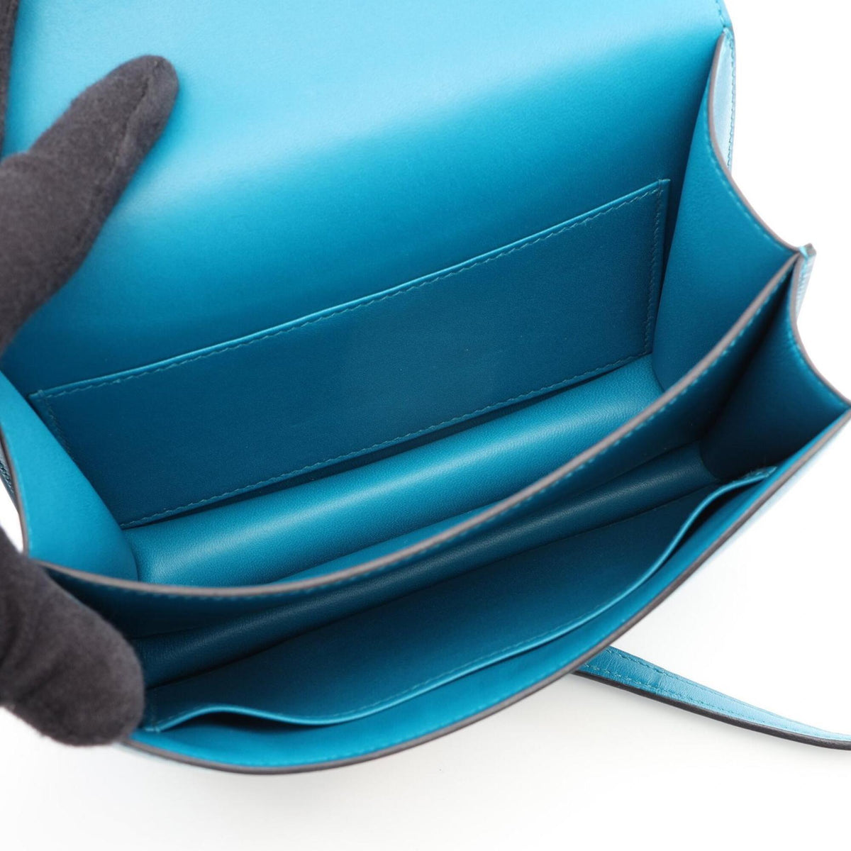 Hermes Blue Tadelakt Leather Handbag Shoulder Bag (Pre-Owned)