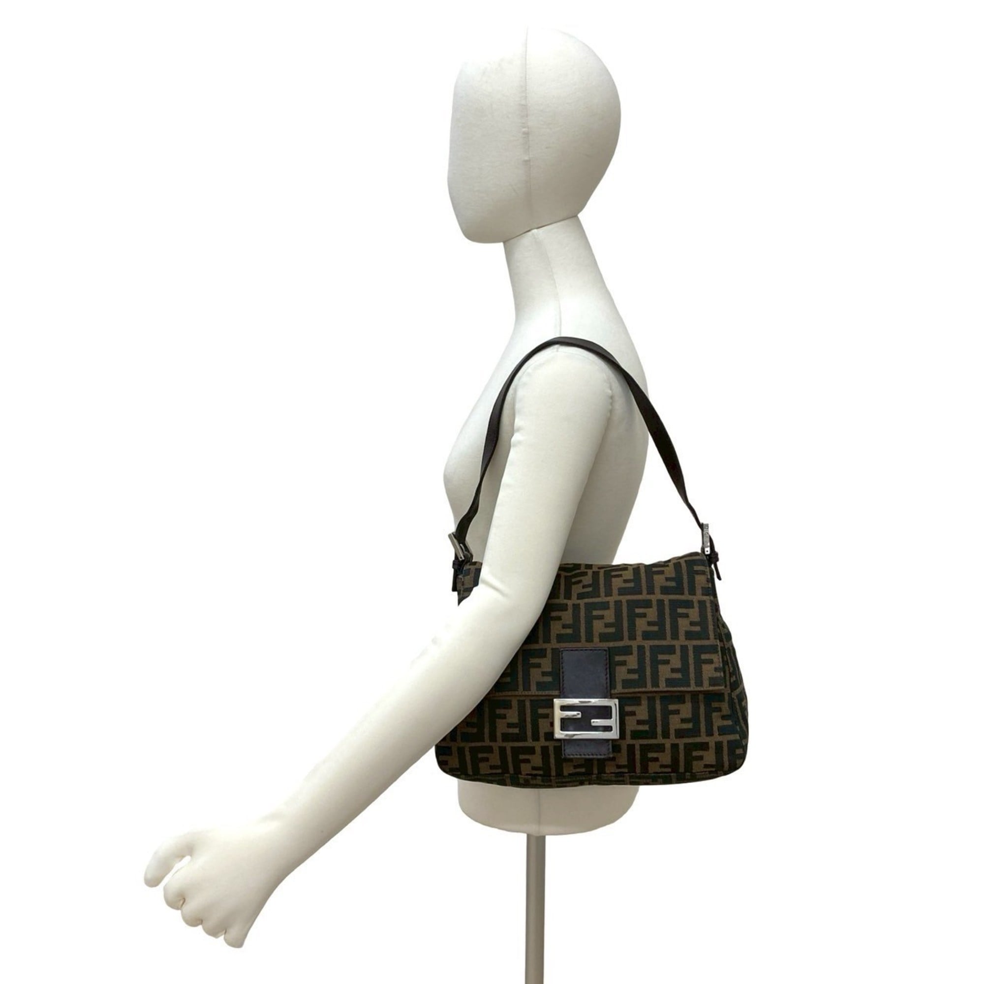 Fendi Black Brown Canvas Leather Shoulder Bag (Pre-Owned)