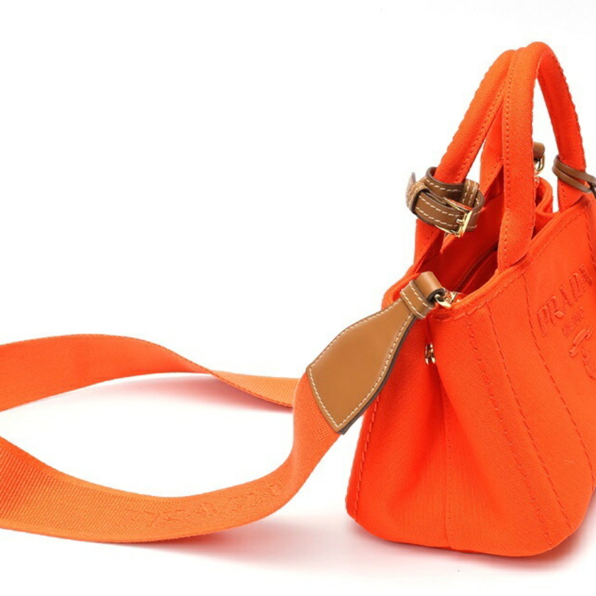 Prada Orange Cotton Canvas Handbag Tote Bag (Pre-Owned)