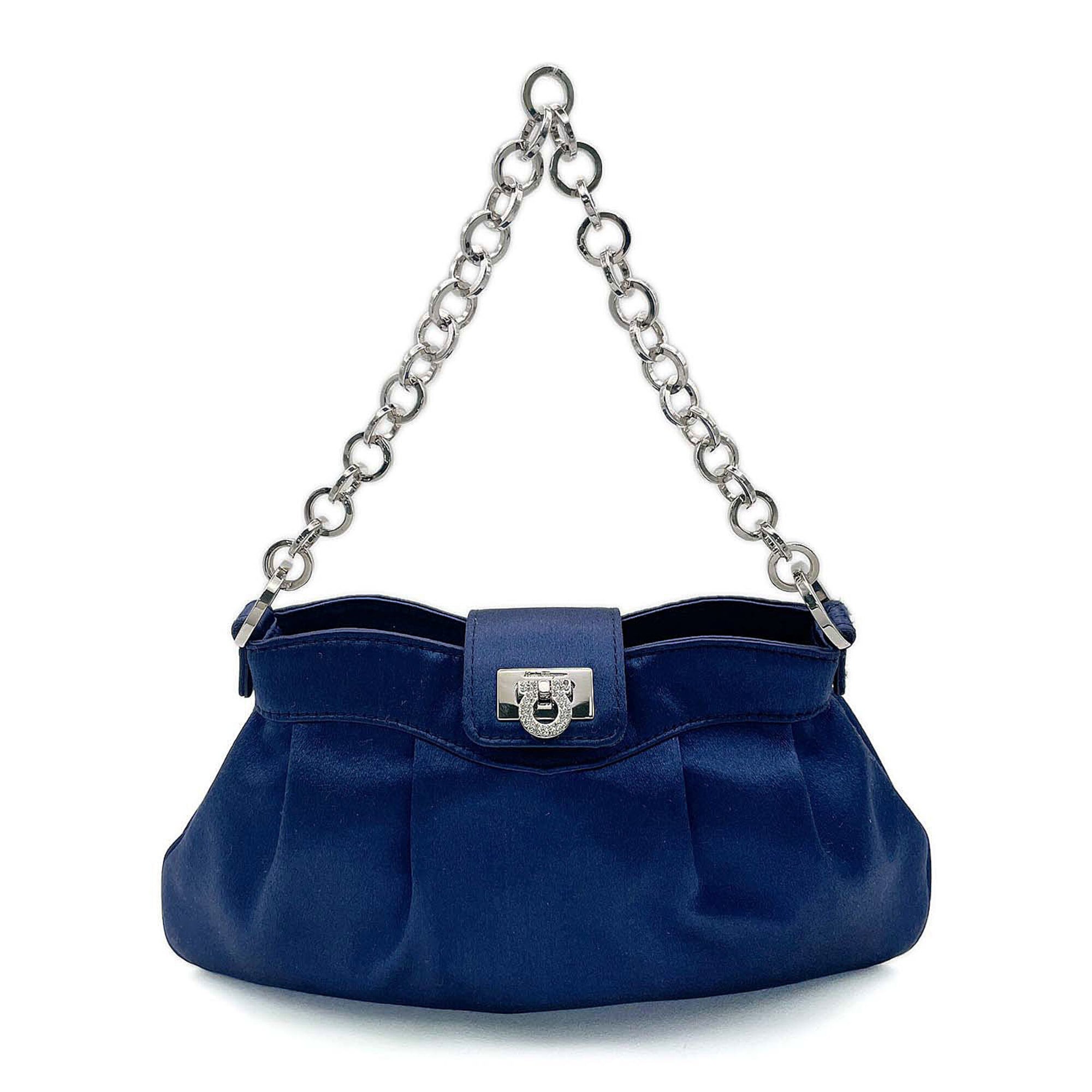 Salvatore Ferragamo Gancini Blue Rhinestone Satin Metal Handbag Pouch (Pre-Owned)