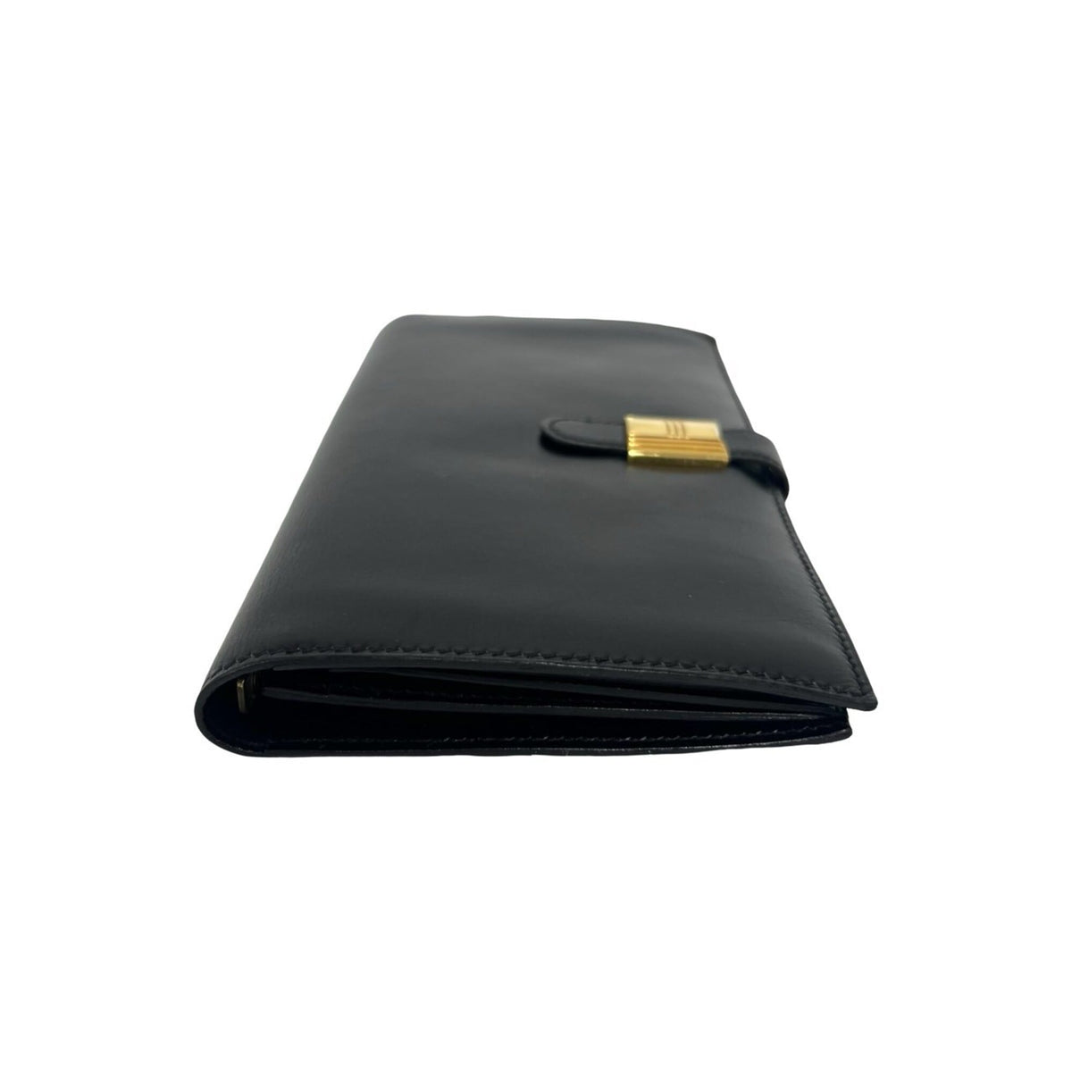 Hermes Black Box Calf Leather Long Wallet (Bi-Fold) (Pre-Owned)