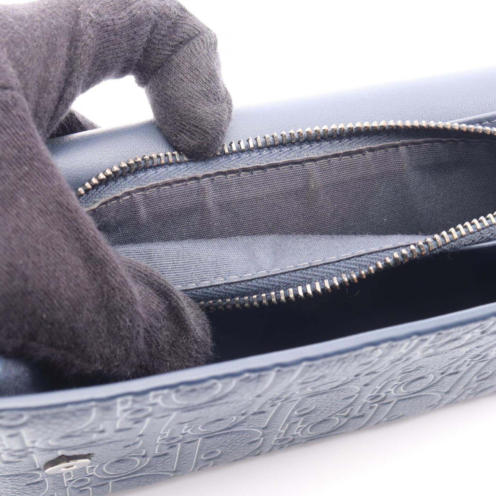 Christian Dior Navy Leather Long Wallet (Bi-Fold) (Pre-Owned)