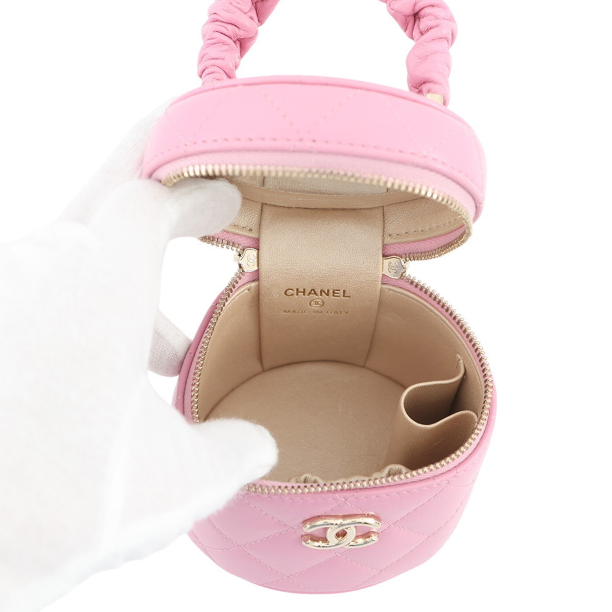 Chanel Pink Leather Handbag Pouch Vanity Bag (Pre-Owned)