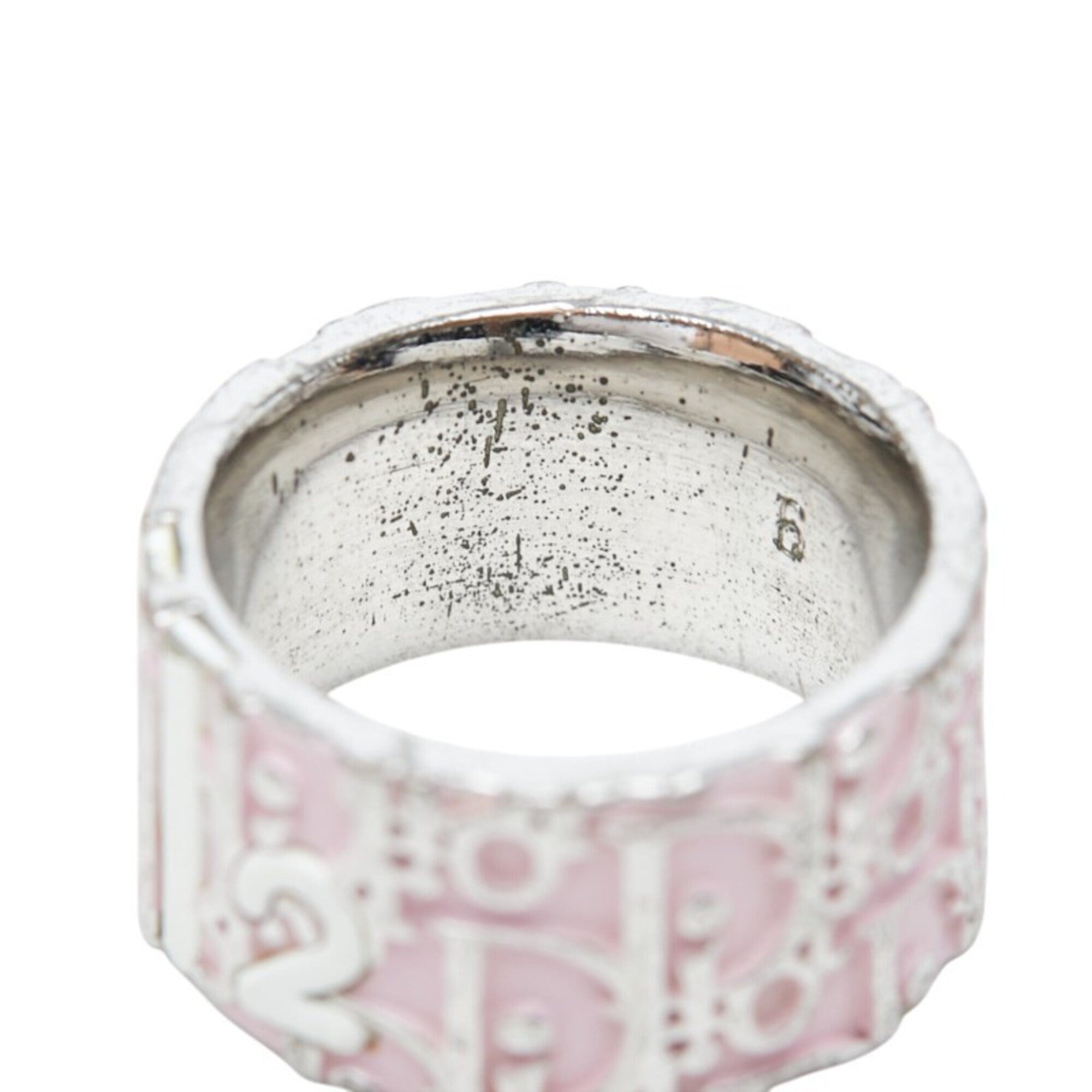 Christian Dior Silver Pink Metal Band Ring (Pre-Owned)