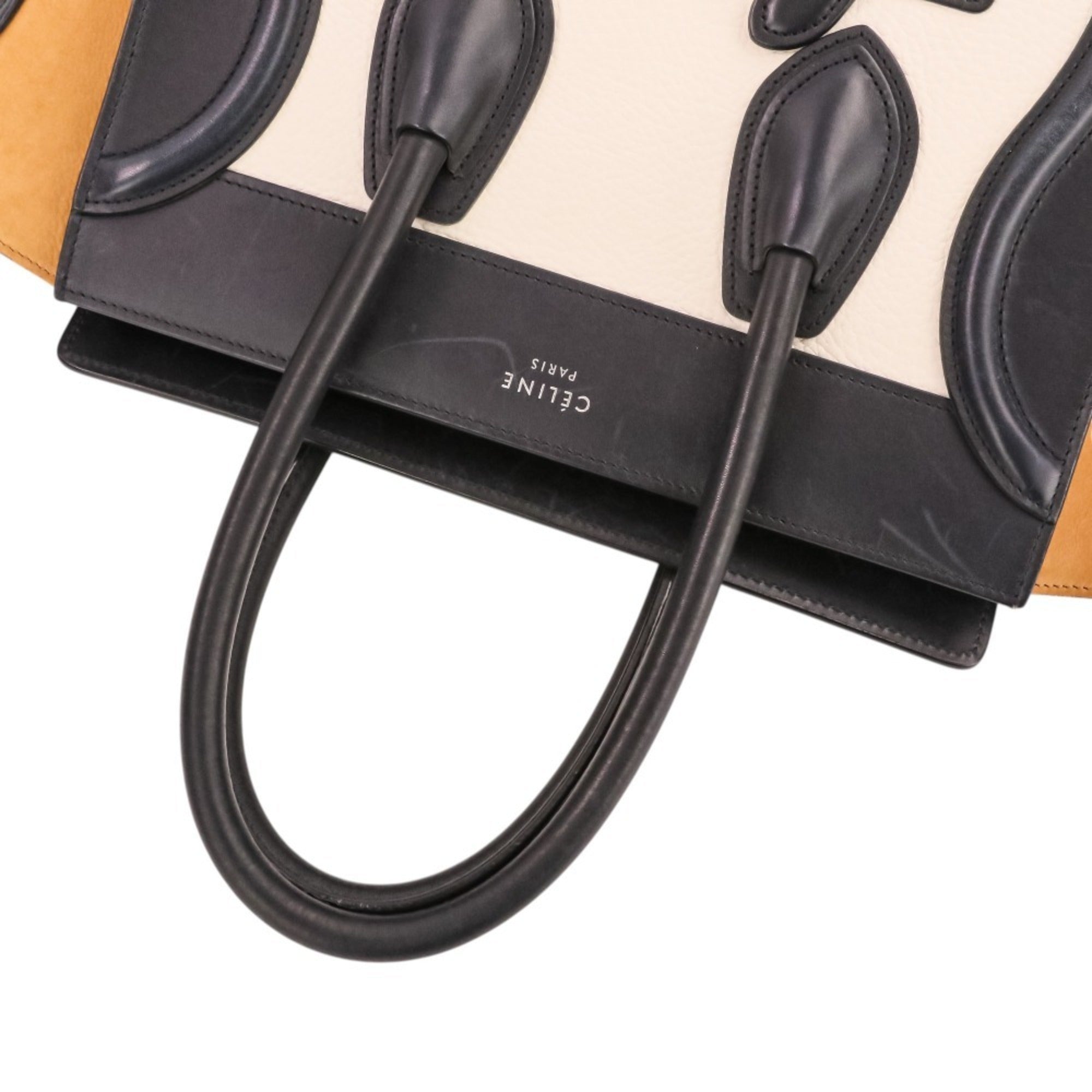 Celine Beige Black White Leather Handbag Tote Bag (Pre-Owned)