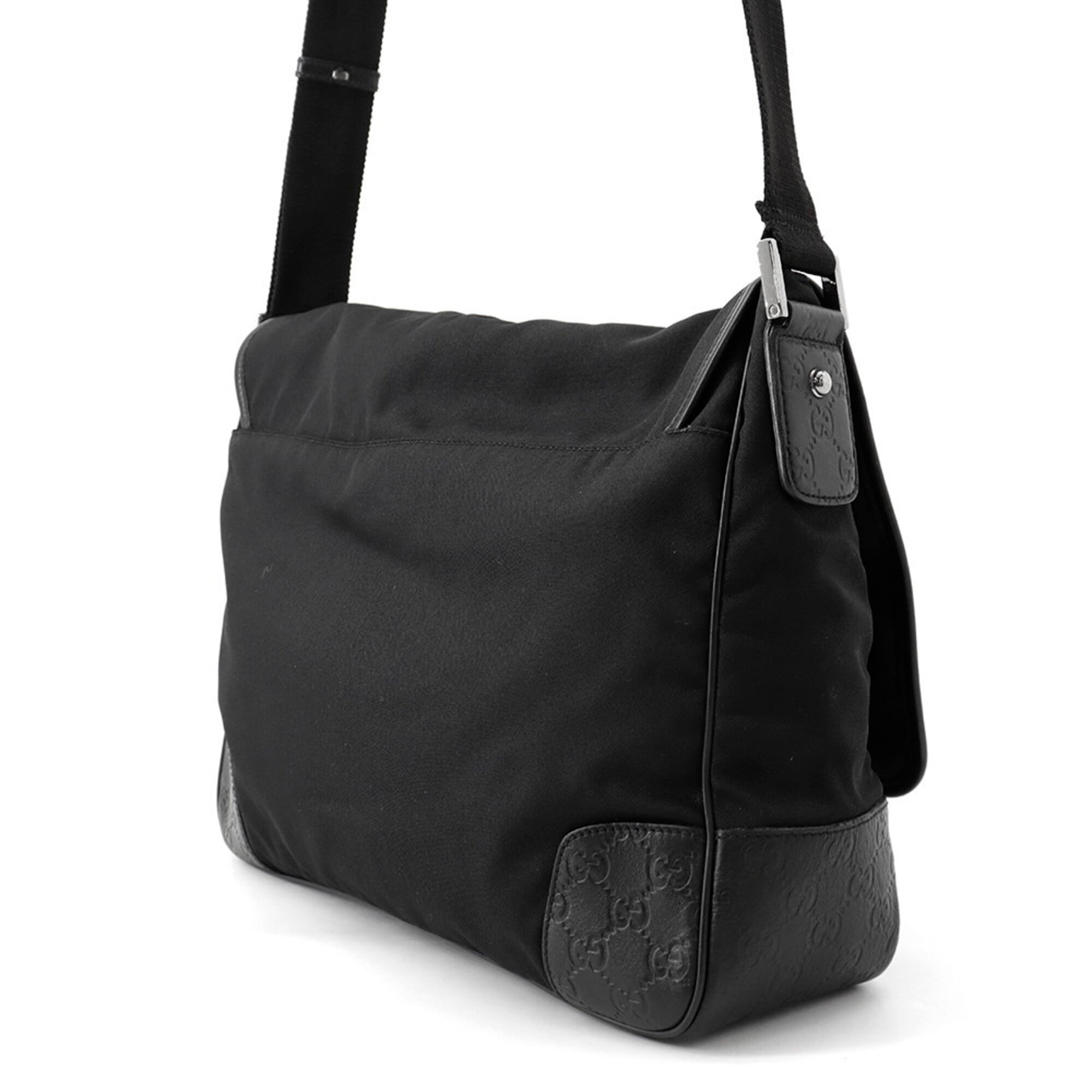 Gucci Black Nylon Leather Handbag Shoulder Bag (Pre-Owned)