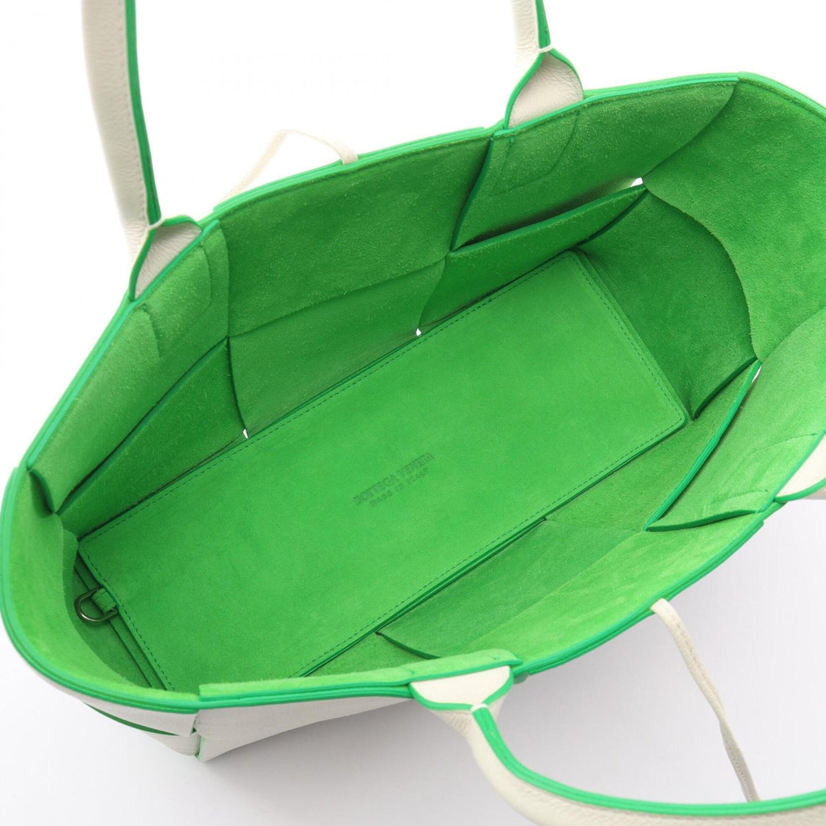 Bottega Veneta Green White Leather Handbag Pouch Tote Bag (Pre-Owned)