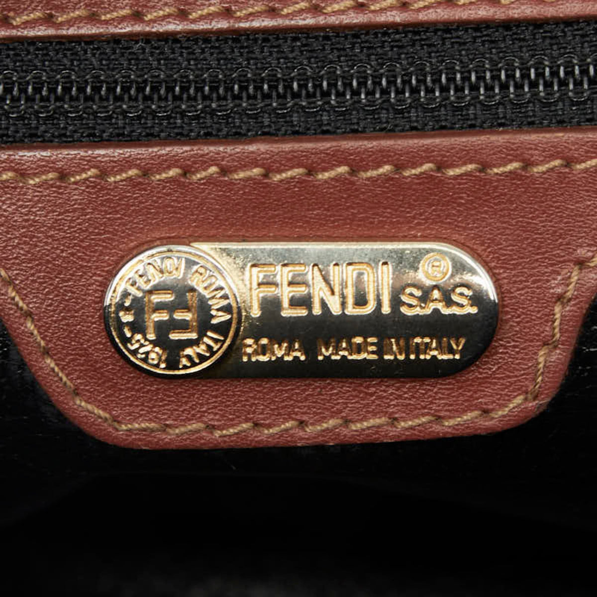 Fendi Pequin Khaki Brown Pvc Leather Boston Bag Shoulder Bag (Pre-Owned)