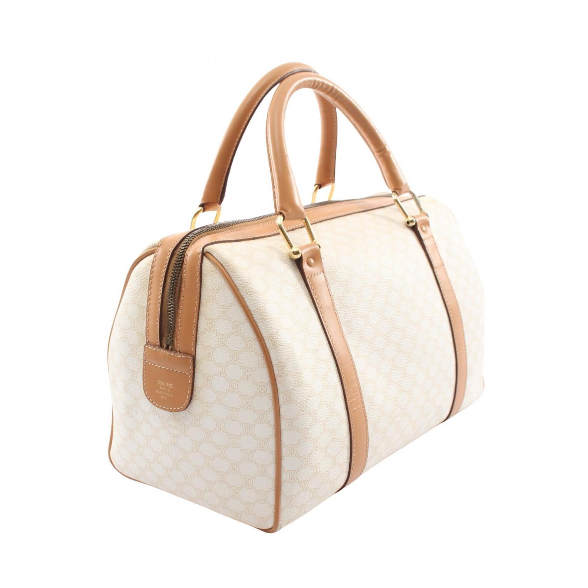 Celine Beige White Coated Canvas Leather Handbag (Pre-Owned)