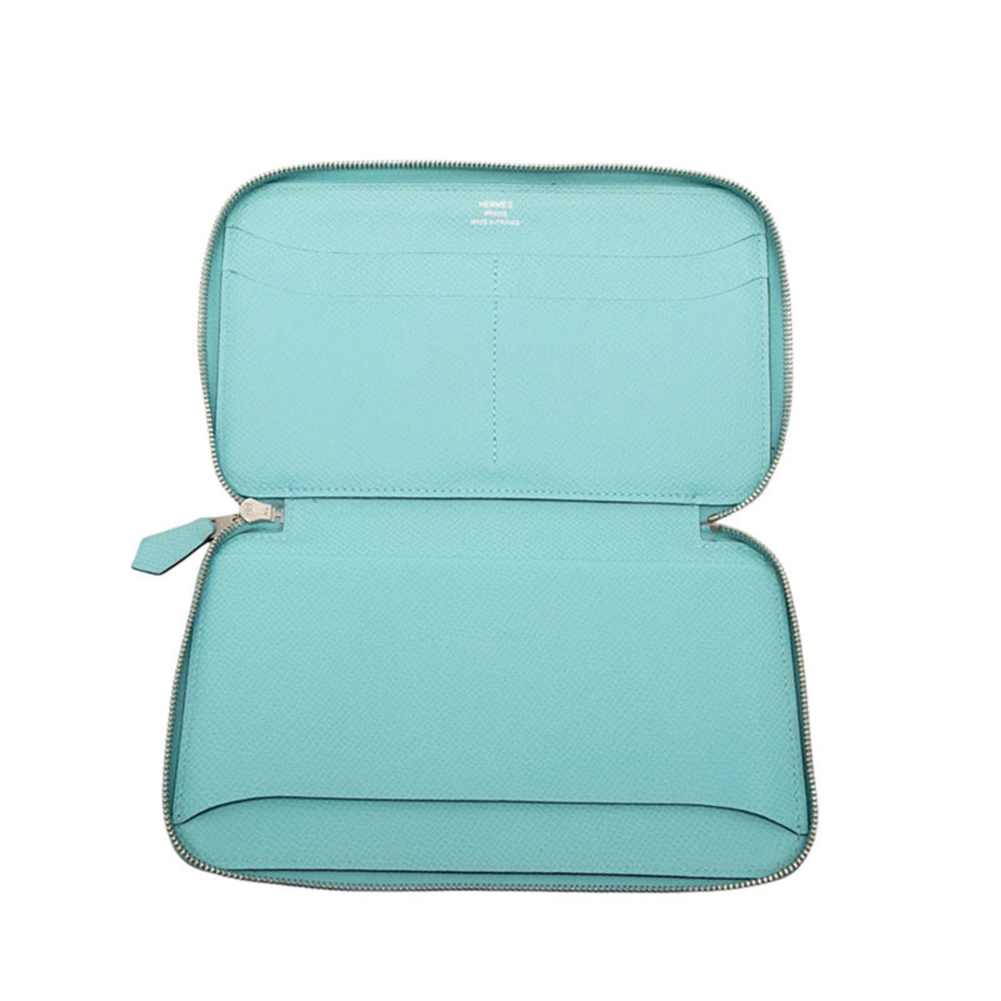 Hermes Blue Atoll Pink Silk Epsom Leather Long Wallet (Bi-Fold) (Pre-Owned)