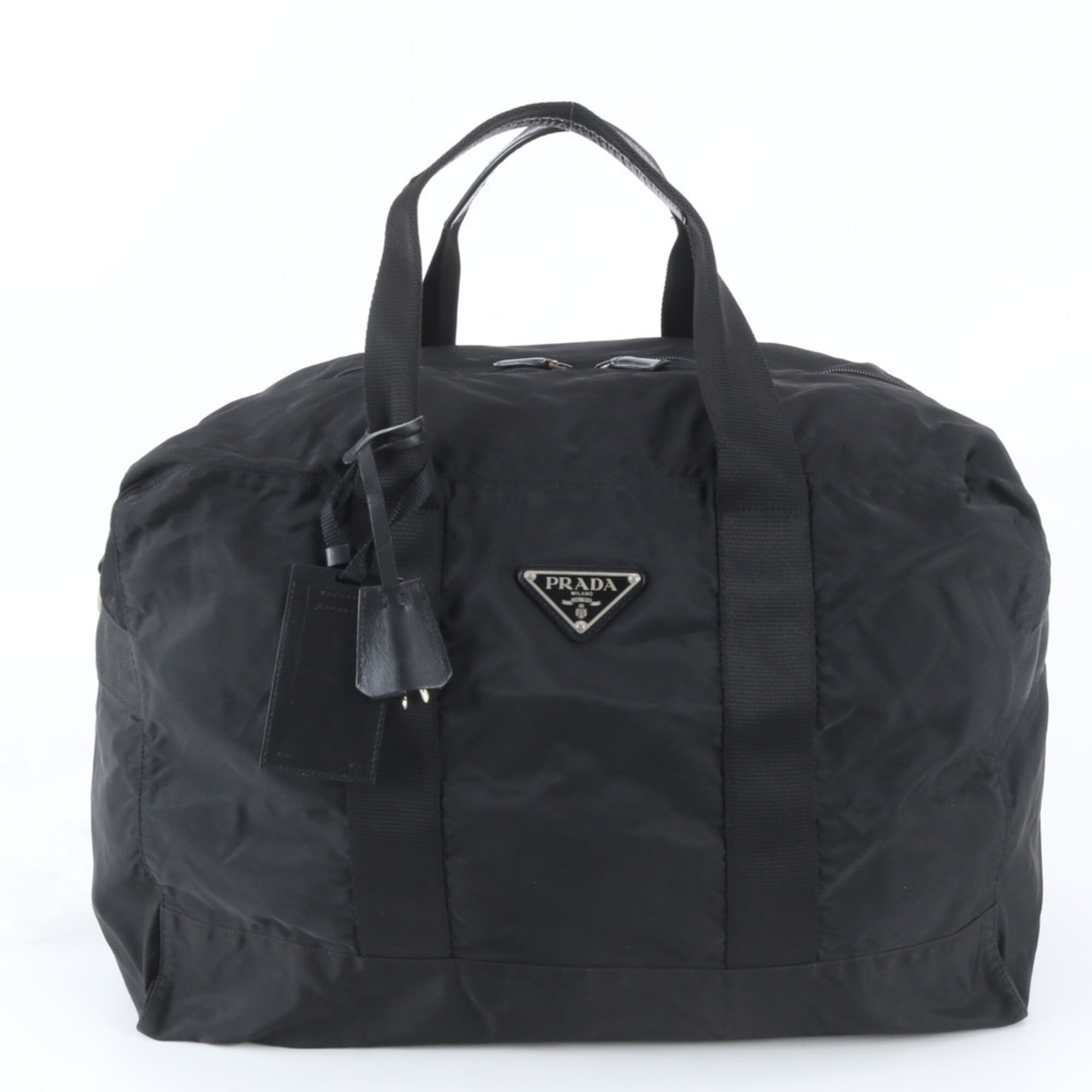 Prada Black Nylon Leather Boston Bag Tote Bag (Pre-Owned)