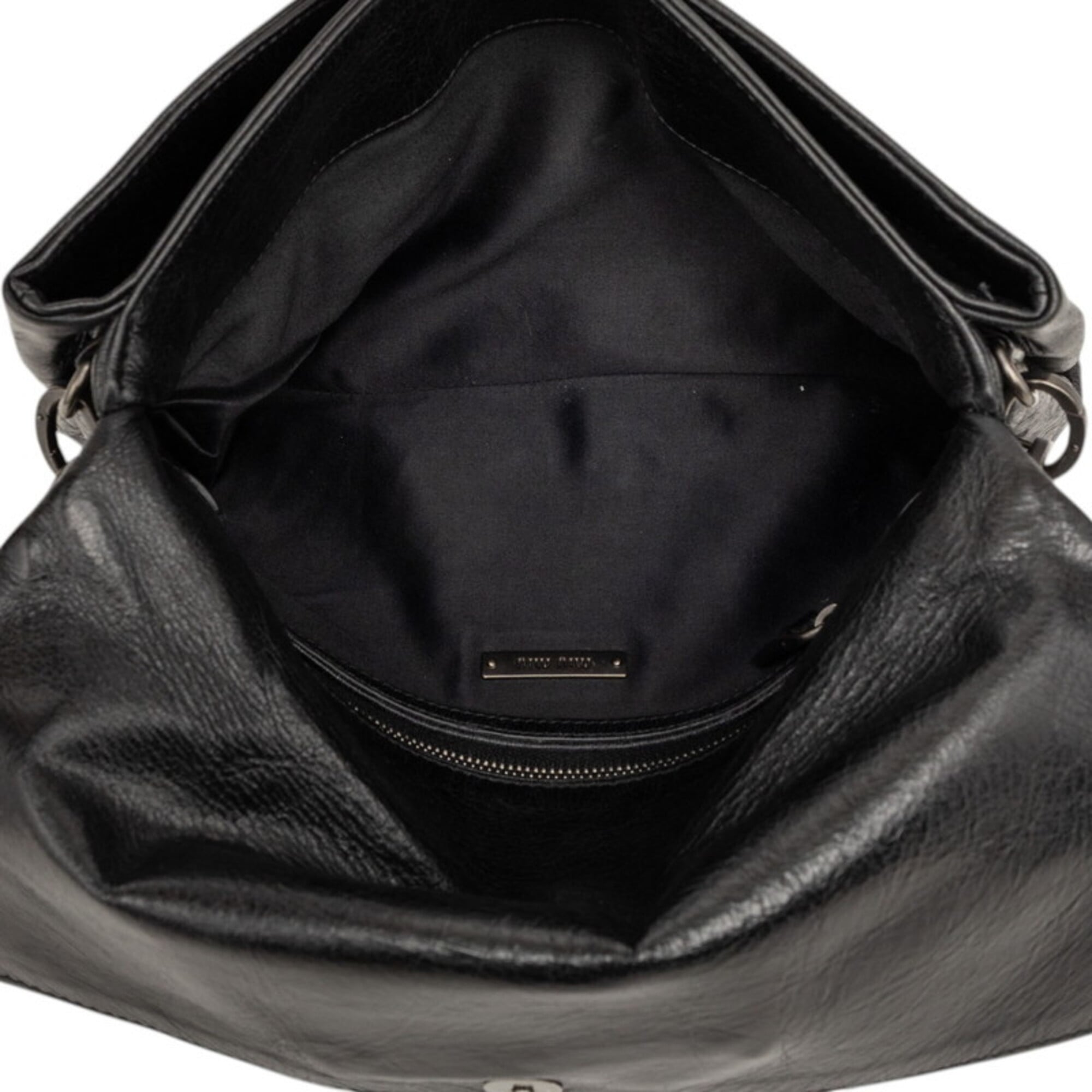 Miu Miu Black Leather Rhinestone Handbag Shoulder Bag (Pre-Owned)