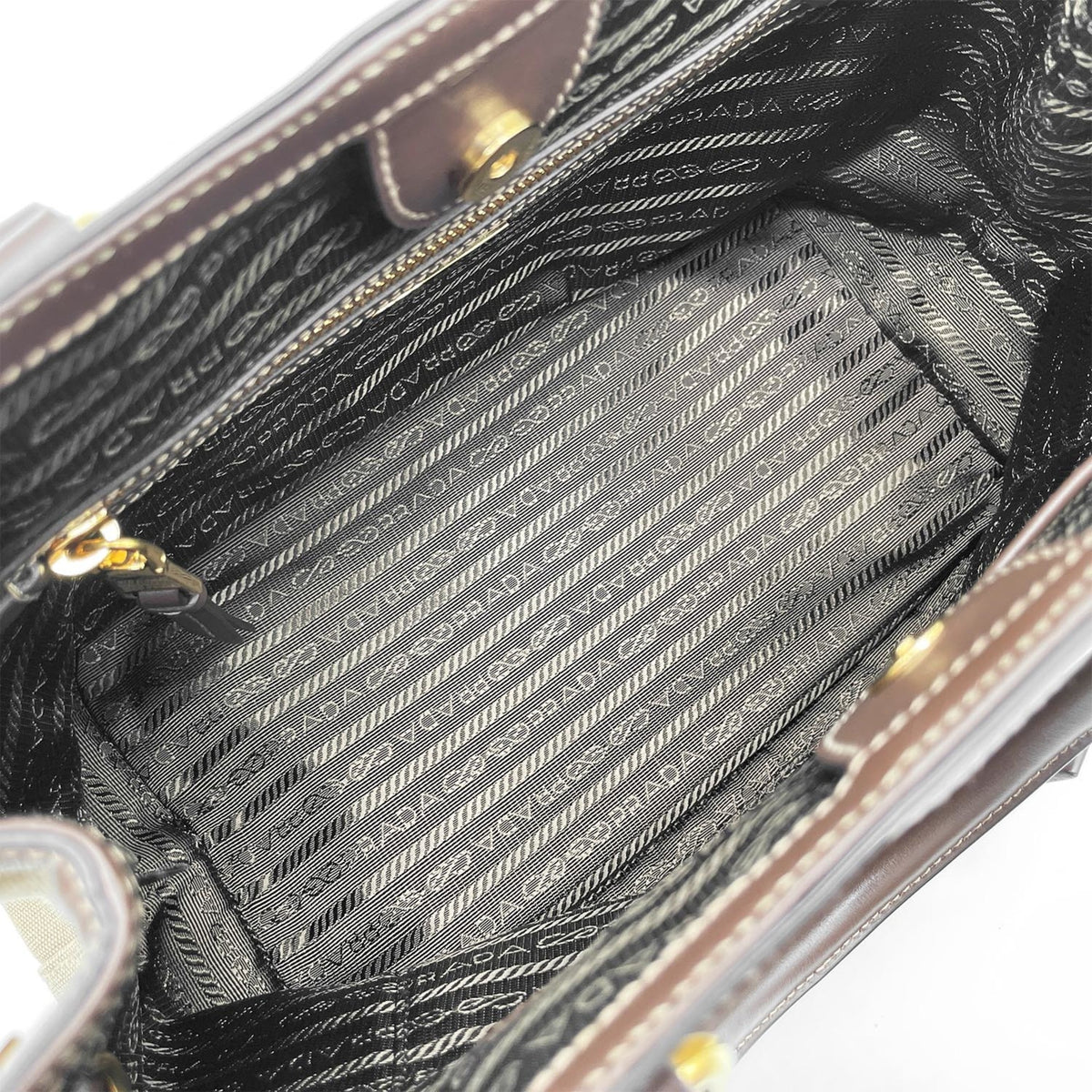 Prada Brown Canvas Leather Shoulder Bag (Pre-Owned)