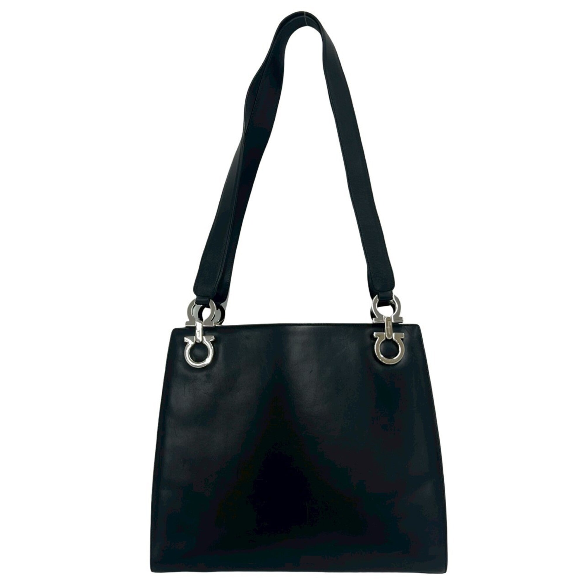 Salvatore Ferragamo Black Leather Shoulder Bag Tote Bag (Pre-Owned)