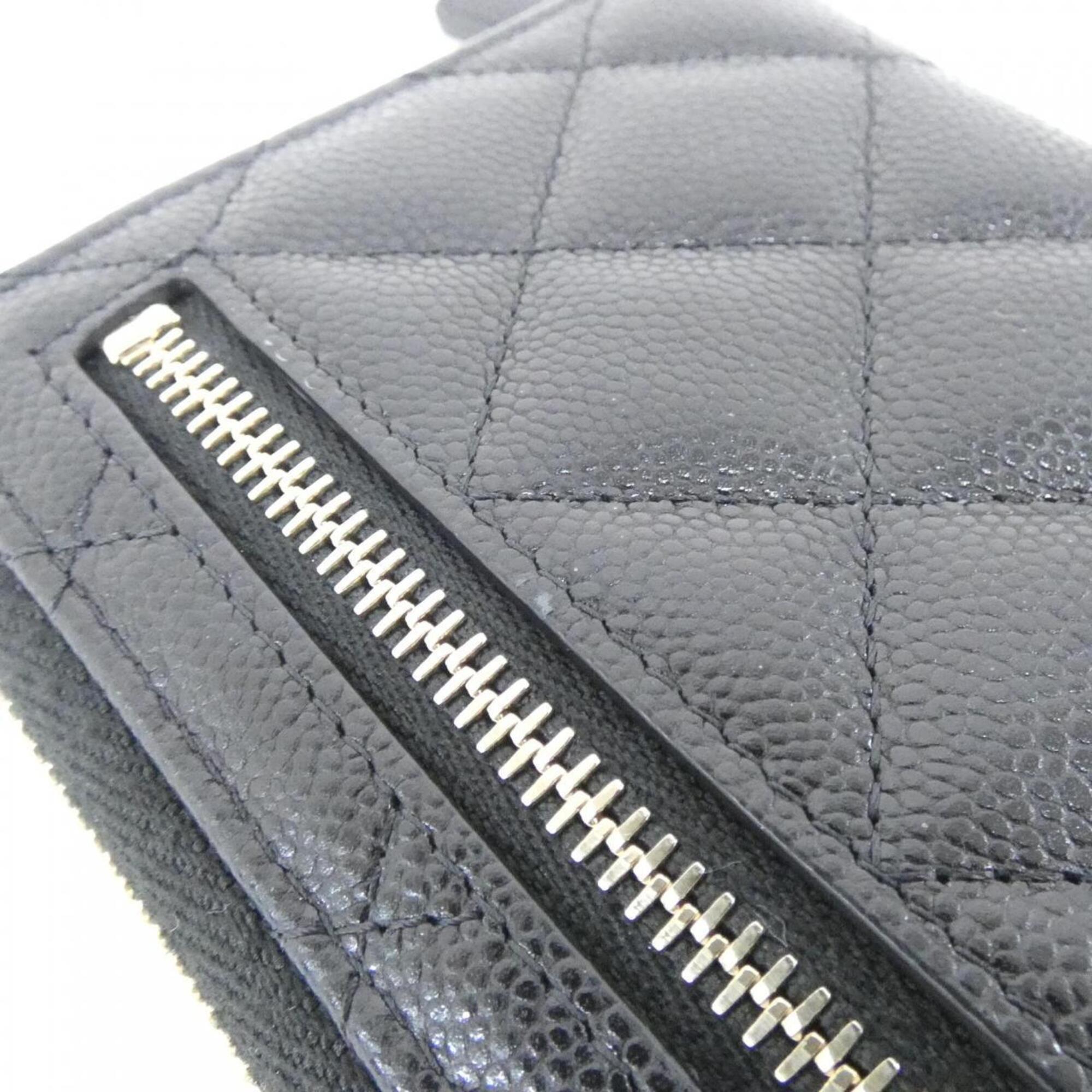 Chanel Black Grained Calfskin Wallet (Bi-Fold) (Pre-Owned)