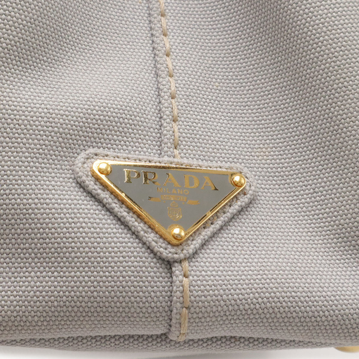 Prada Canapa Light Gray Canvas Handbag Shoulder Bag Tote Bag (Pre-Owned)