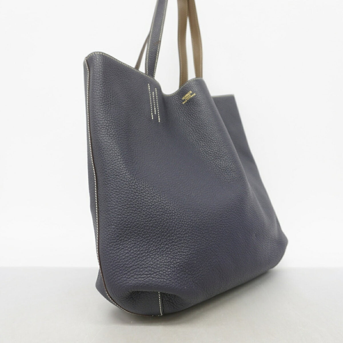 Hermes Blue Nuit Etoupe Gray Taurillon Clemence Leather Tote Bag (Pre-Owned)