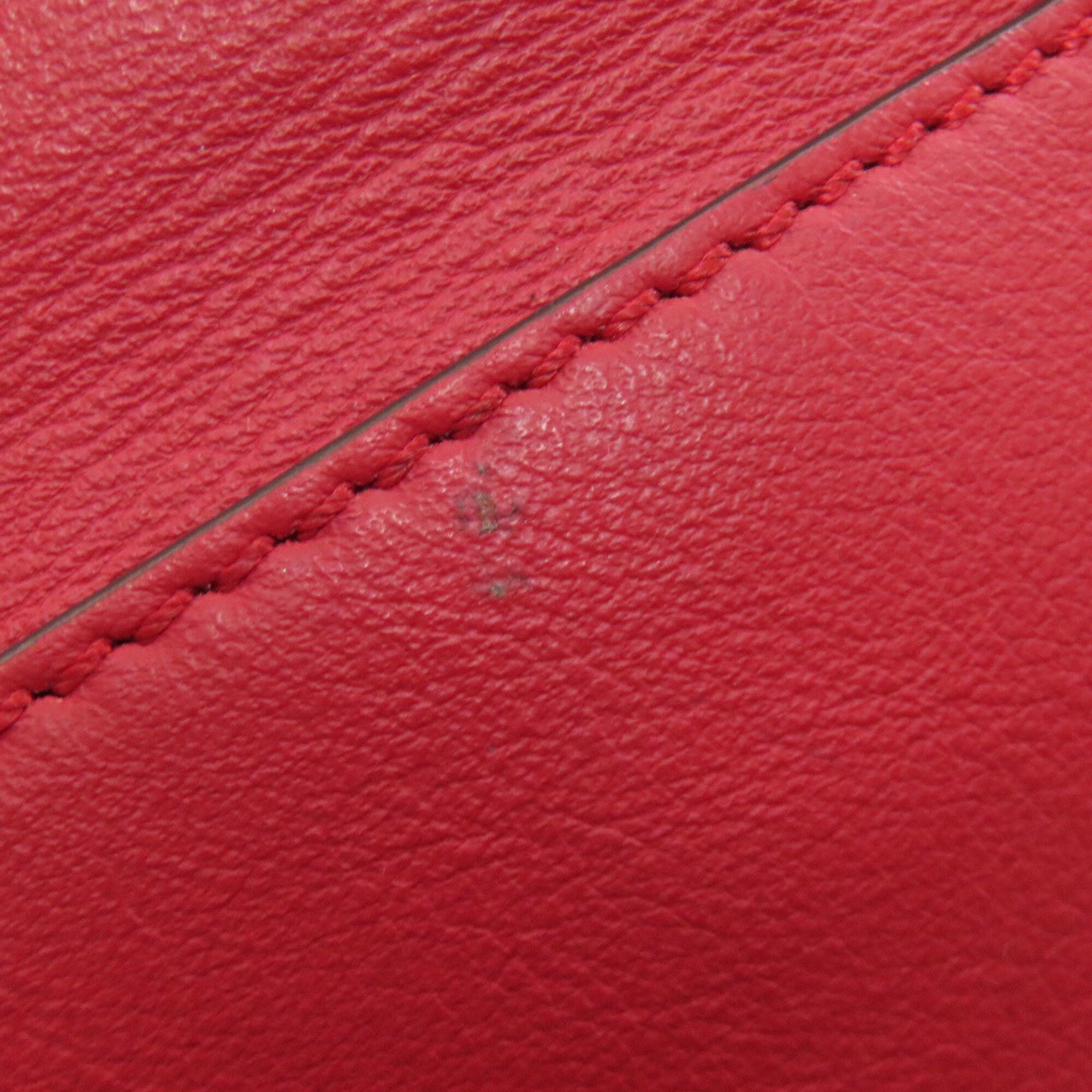Fendi Beige Red Color Leather Handbag (Pre-Owned)