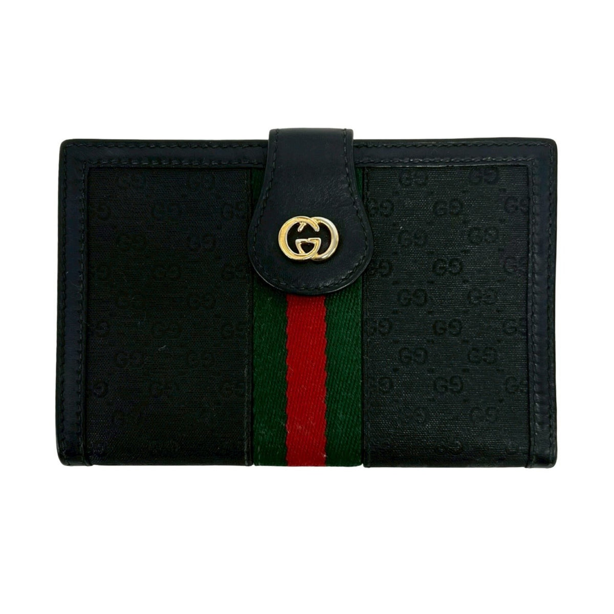 Gucci Black Green Red Color Pvc Leather Wallet (Bi-Fold) (Pre-Owned)