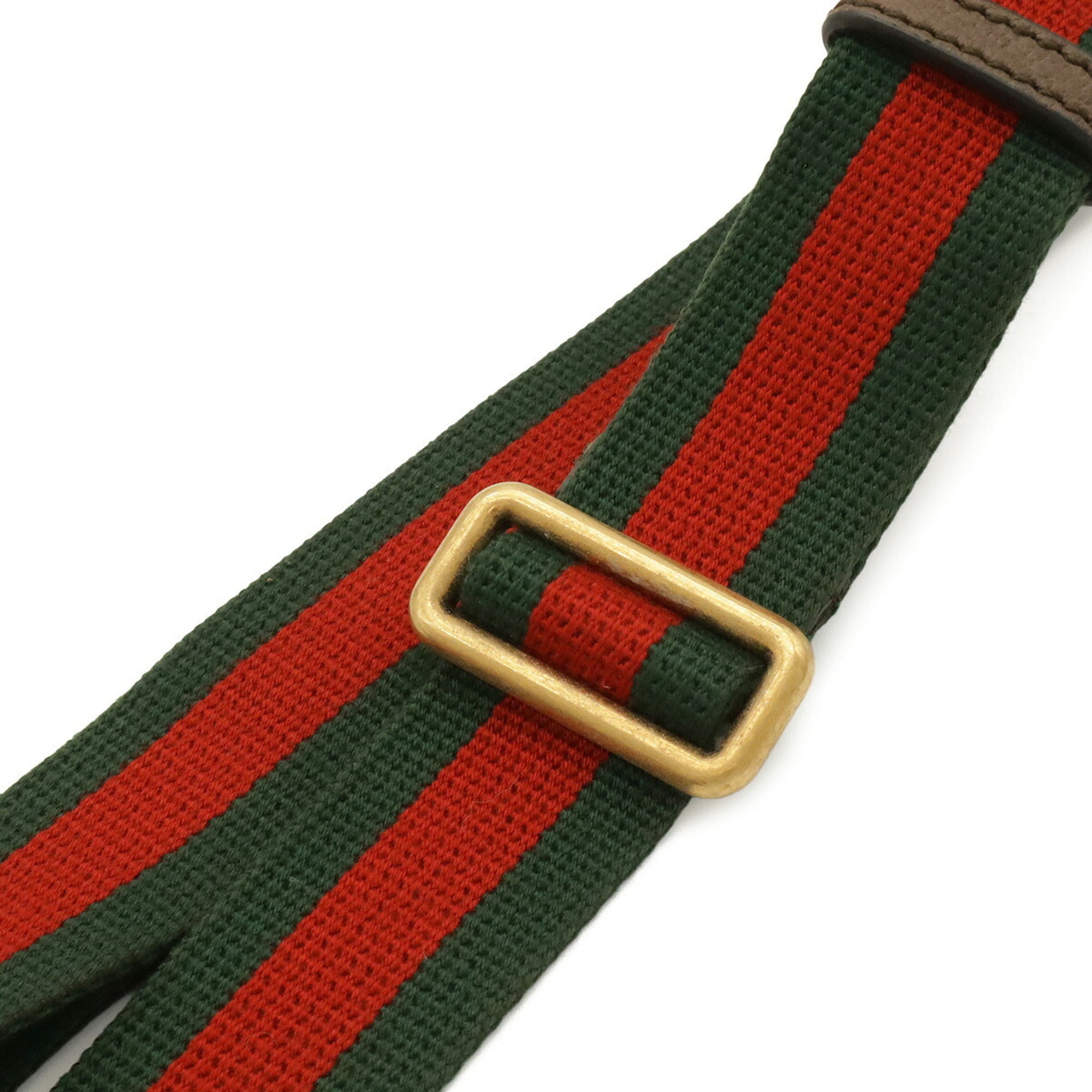 Gucci Sherry Line Beige Brown Green Khaki Red Color Gg Supreme Canvas Pvc Coated Canvas Leather Fanny Pack Sling Bag (Pre-Owned)
